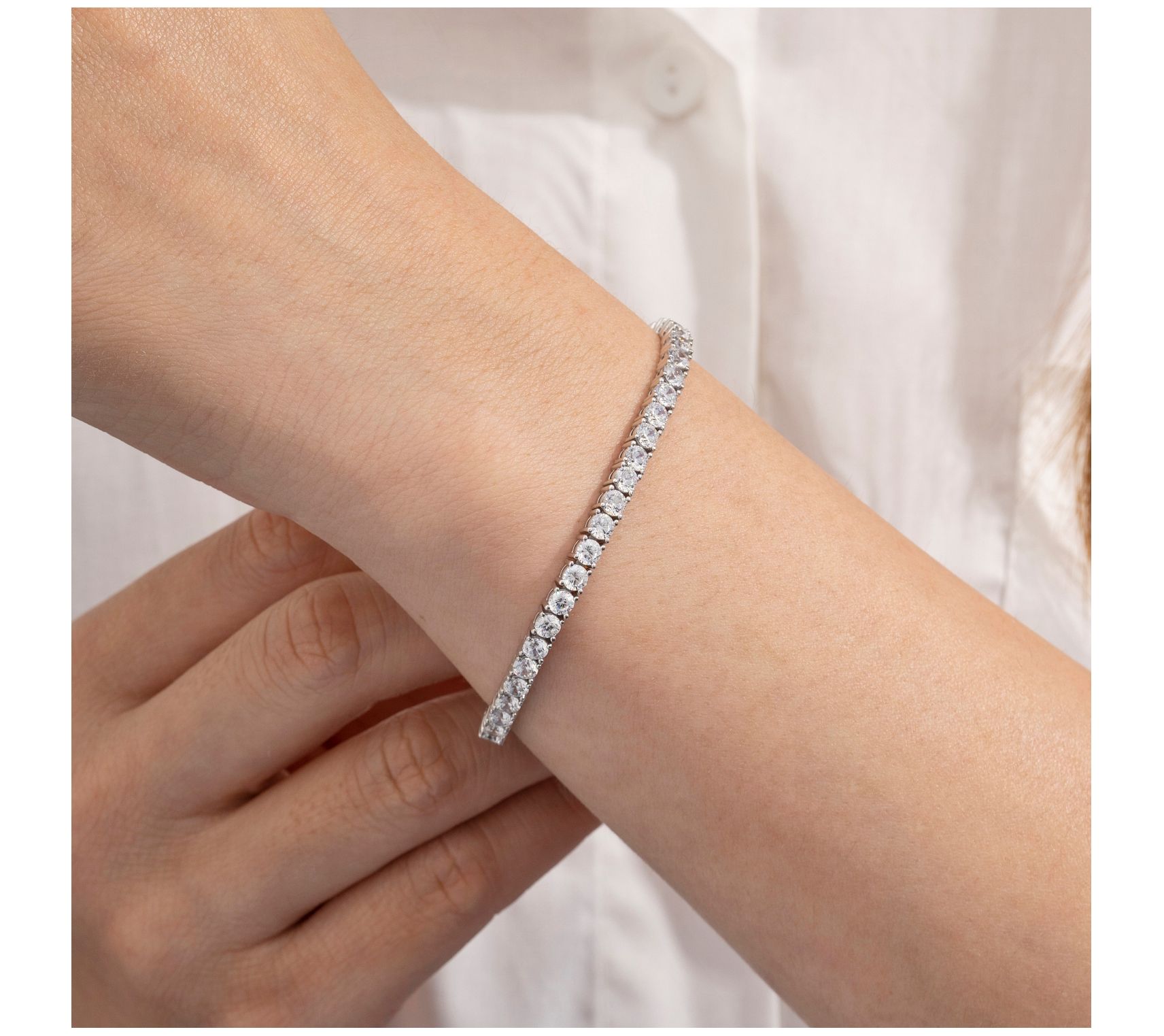 Diamonique Round Prong Set Tennis Bracelet, Platinum Clad