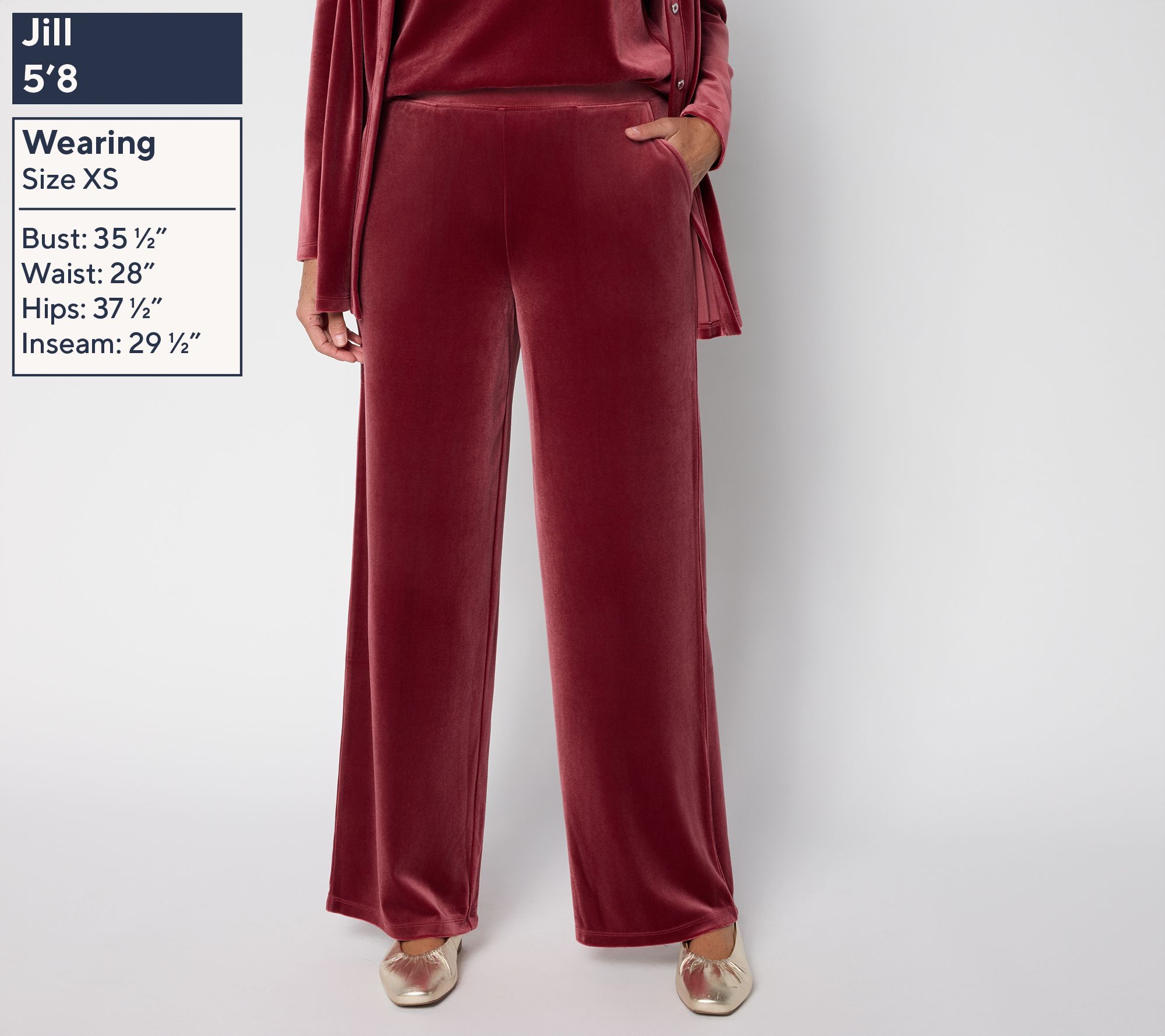 Denim & Co. Petite Knit Velvet Full Length Wide Leg Pant