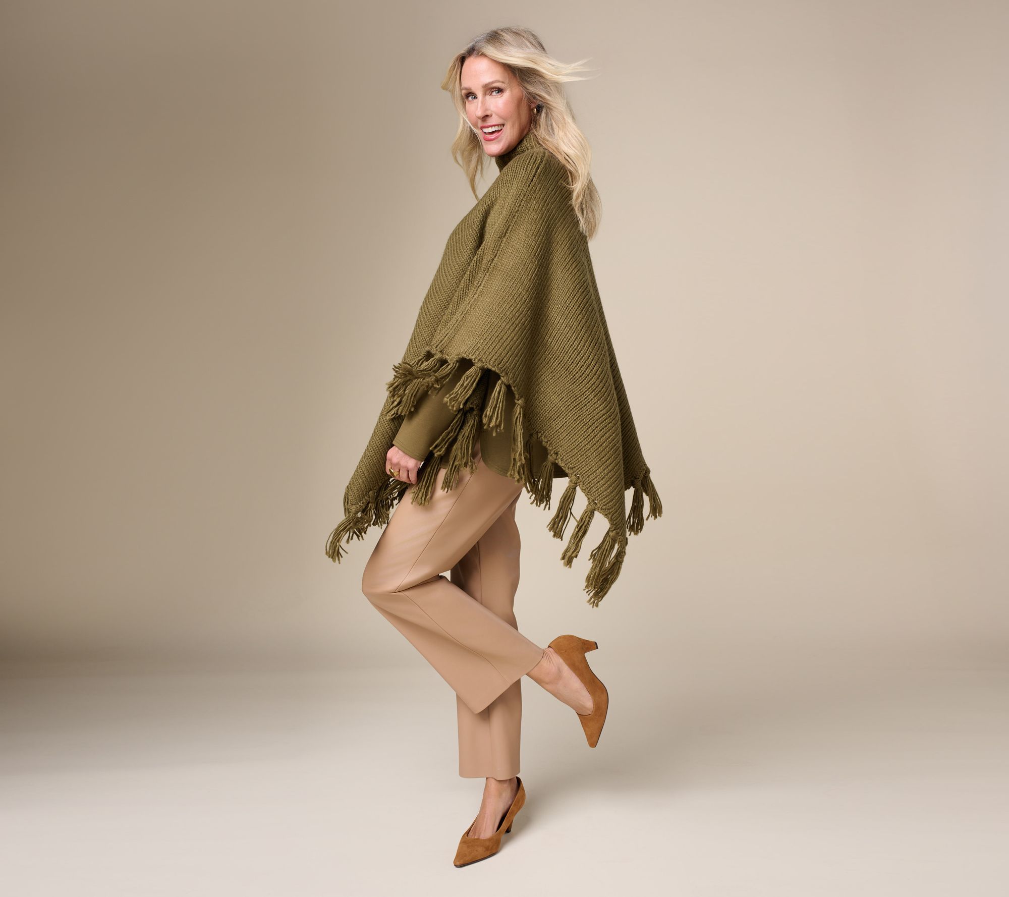 Martha Stewart Signature Asymmetrical Sweater Cape with Fringe