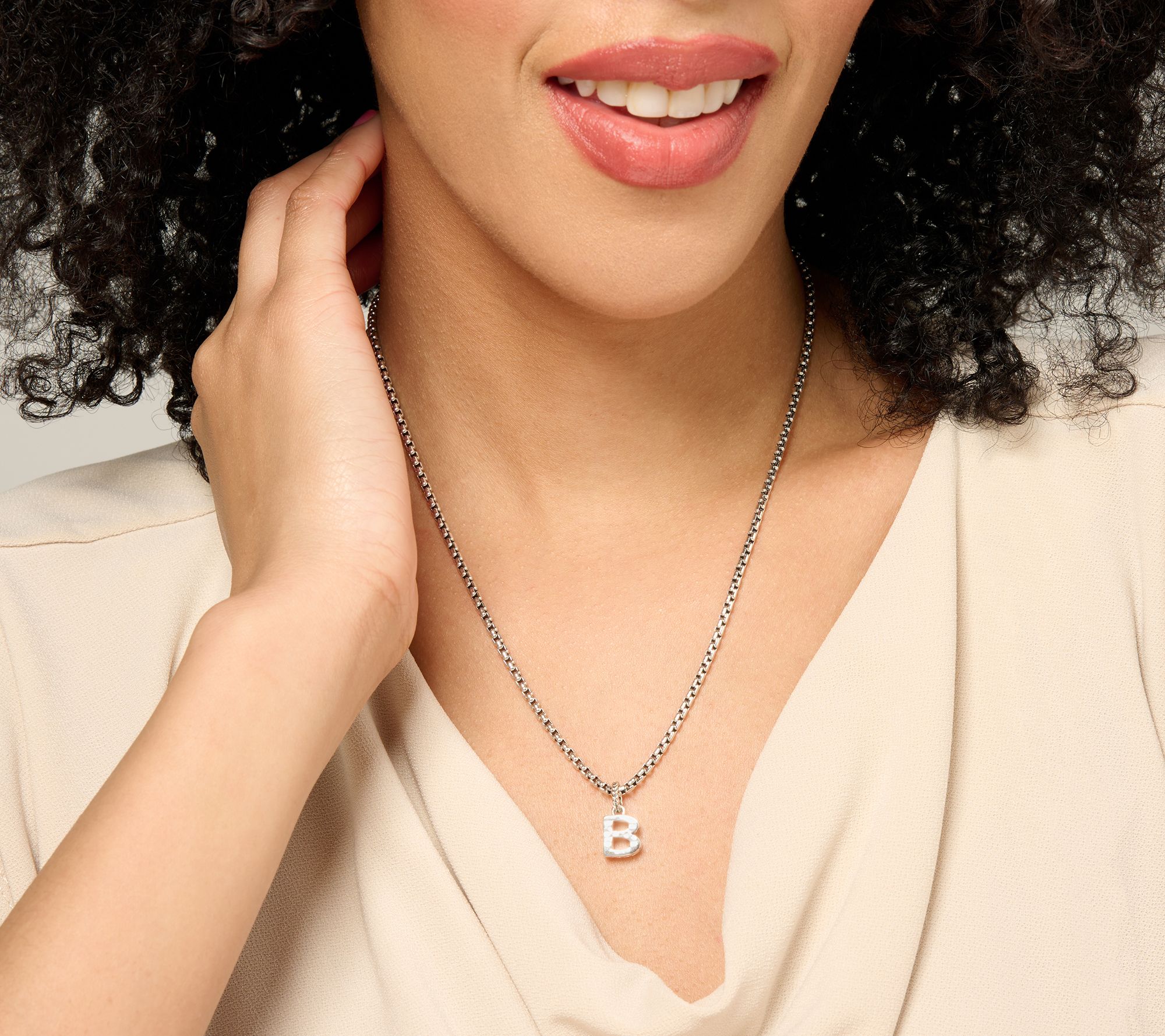 JAI Sterling Silver 2.7mm Box Chain Initial 18