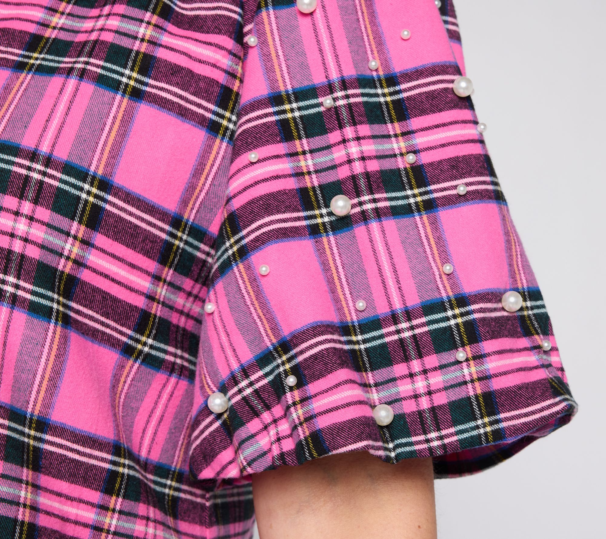 Jingle Belles by Kim Gravel Stretch Tartan Pearl Trimmed Top