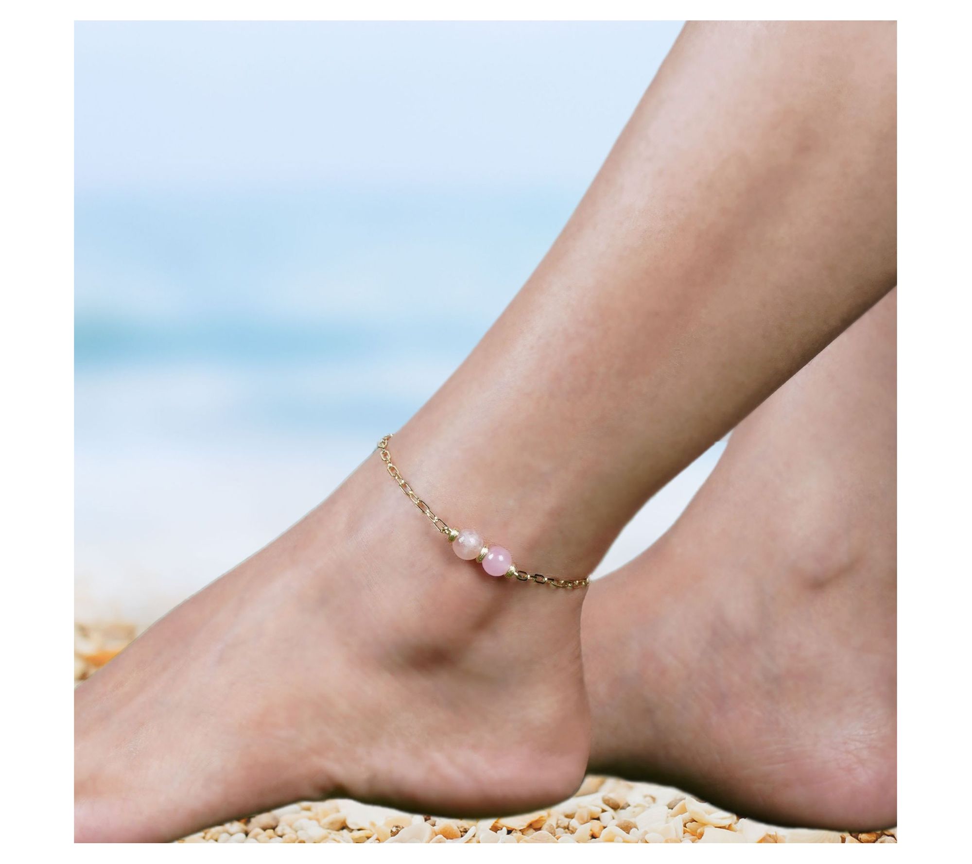 Ariva 18K Gold Clad Pink Jade Ankle Bracelet