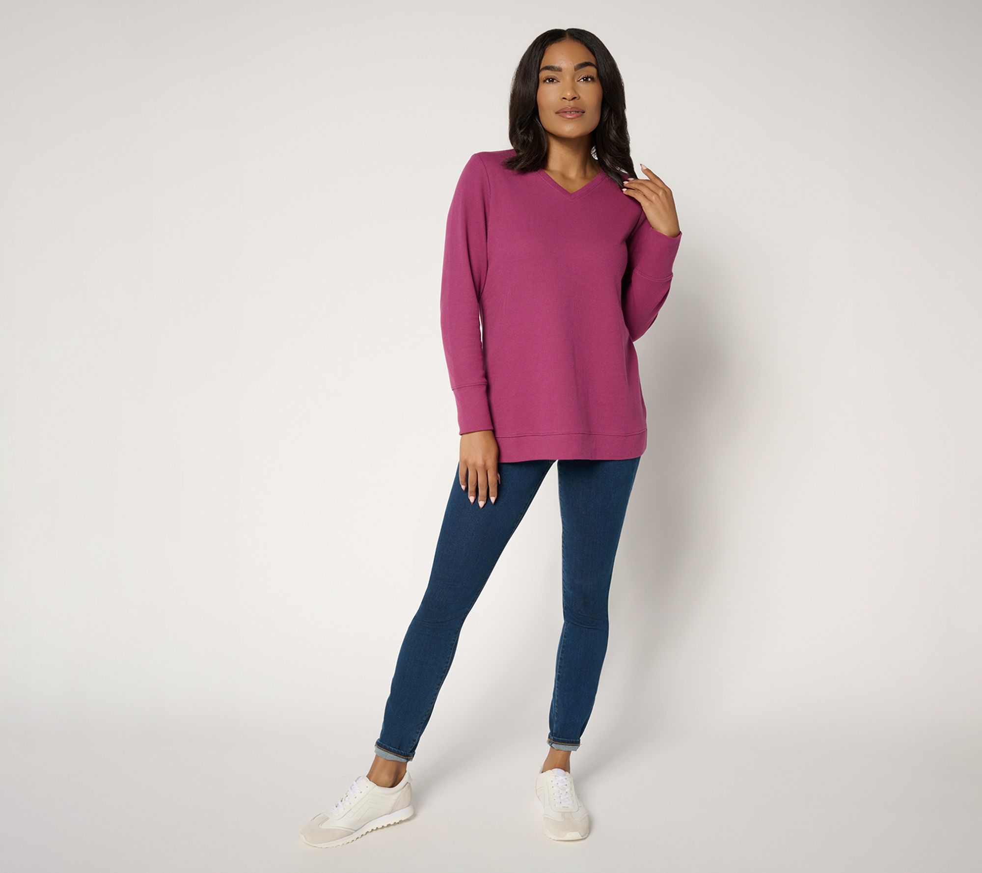 Denim & Co. Essentials Regular Waffle Knit V-Neck Tunic