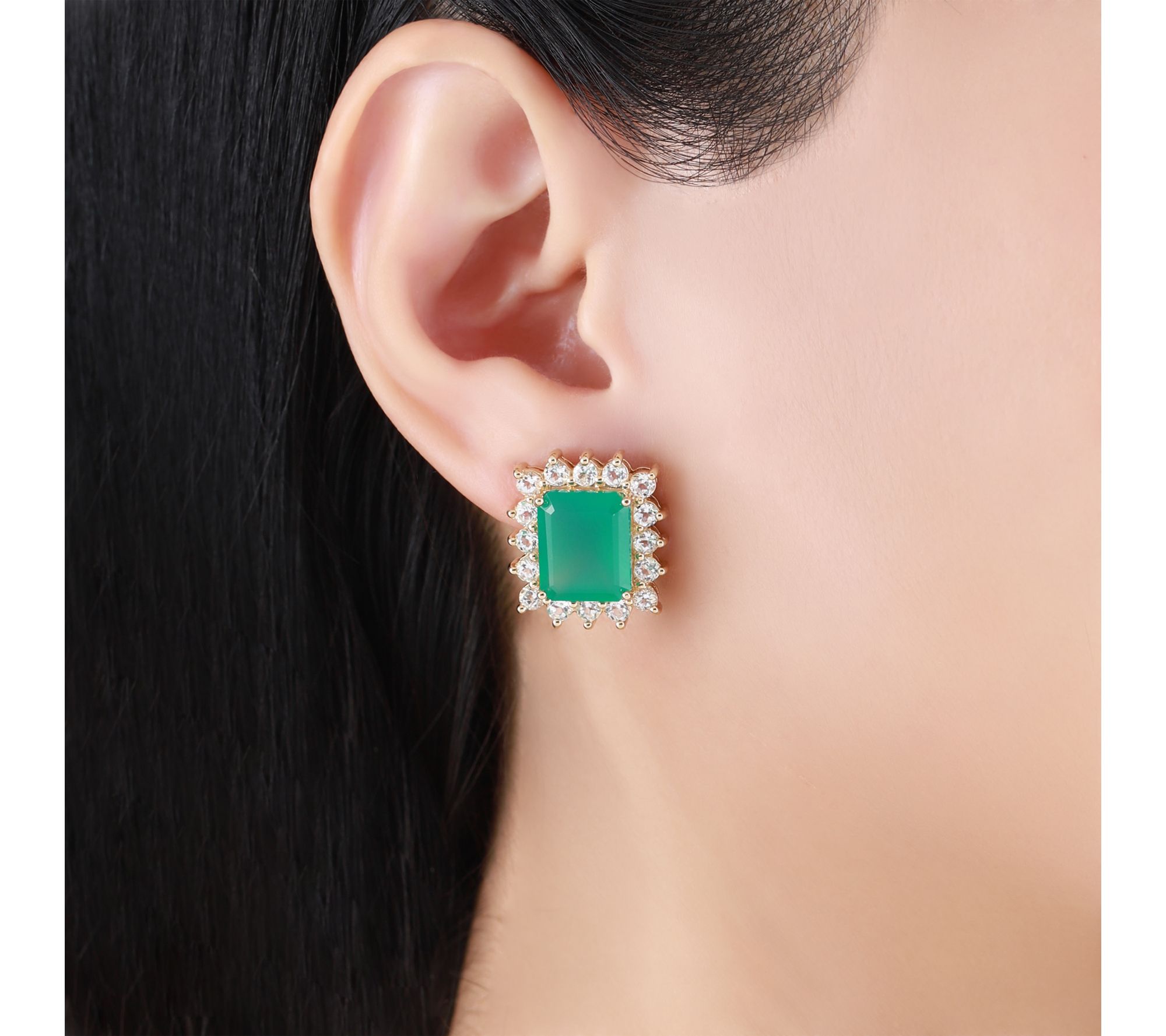 Ariva 18K Clad Green Chalcedony & White Topaz Vivien Earrings