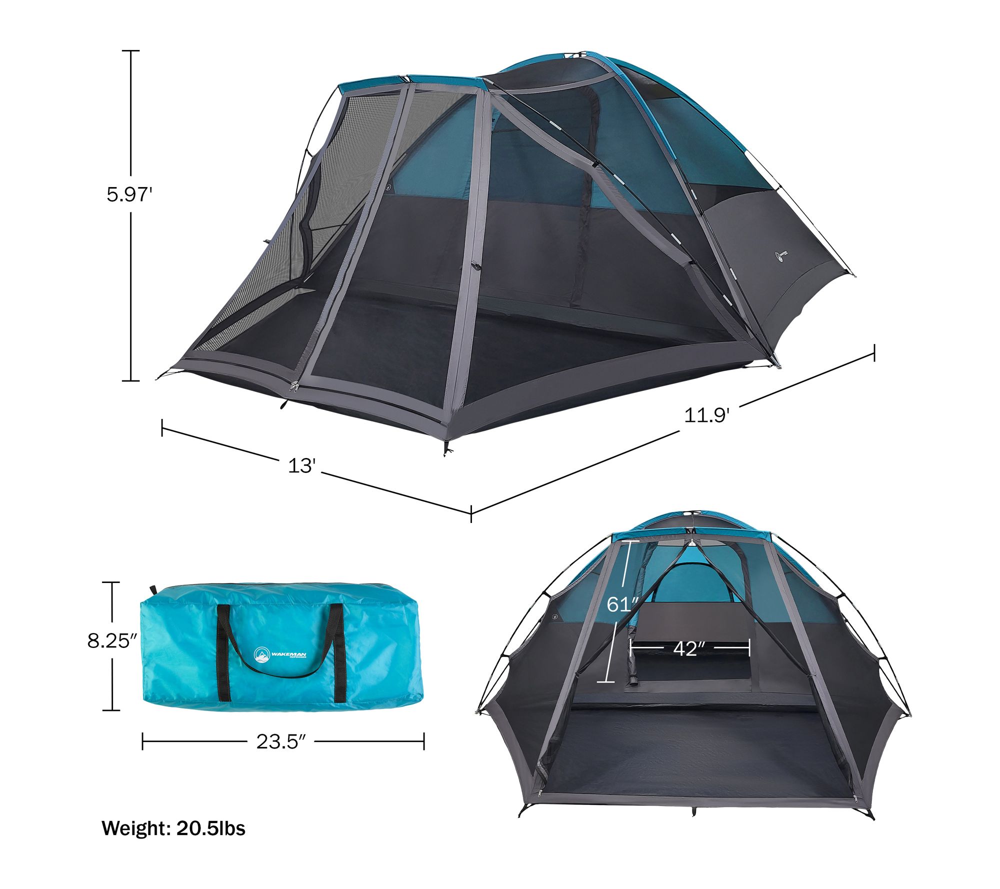 Wakeman 6 Person Camping Tent Water-Resistant Cabin Style Tent