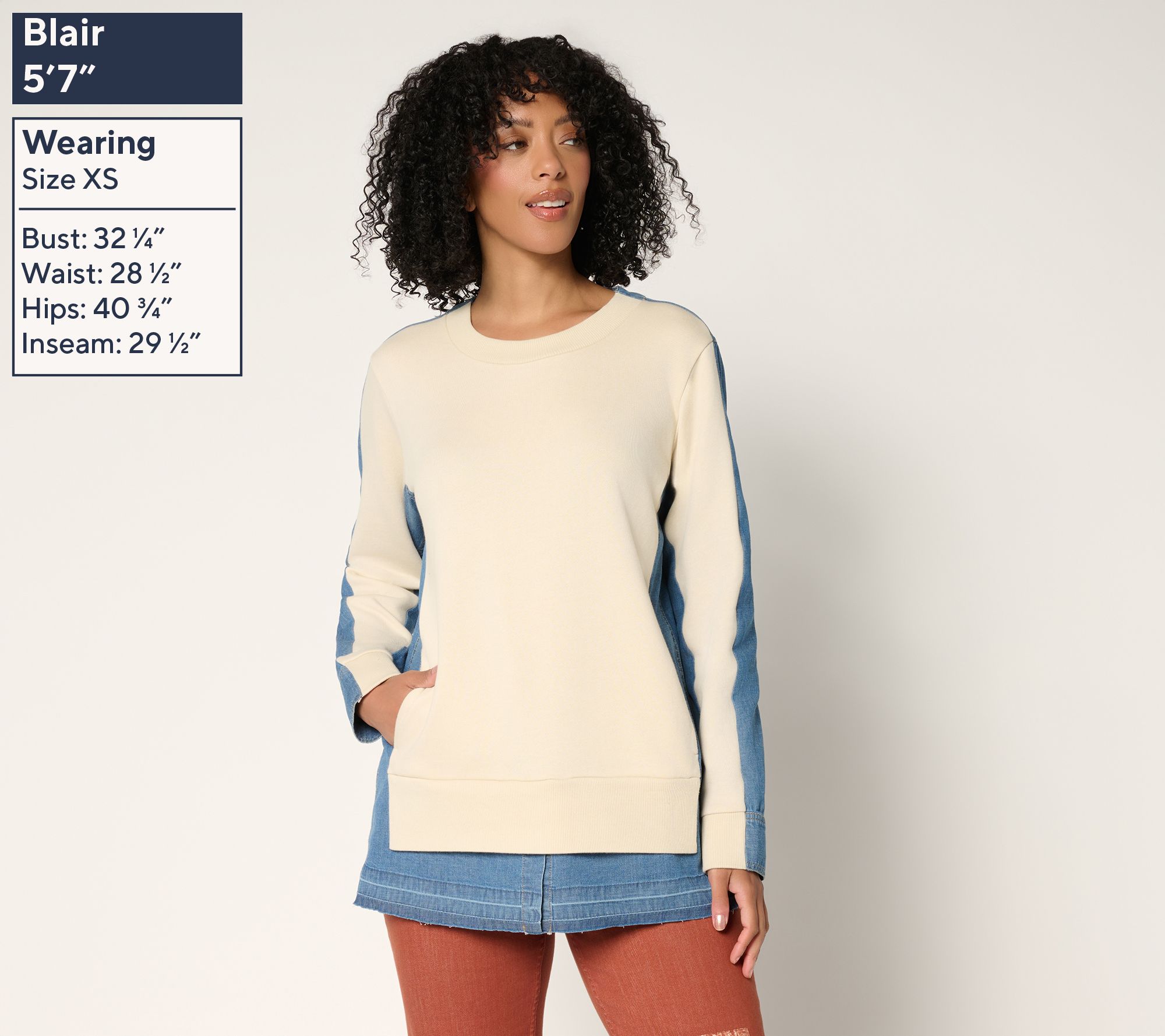 LOGO by Lori Goldstein Long Sleeve Mix Media Sweatshirt