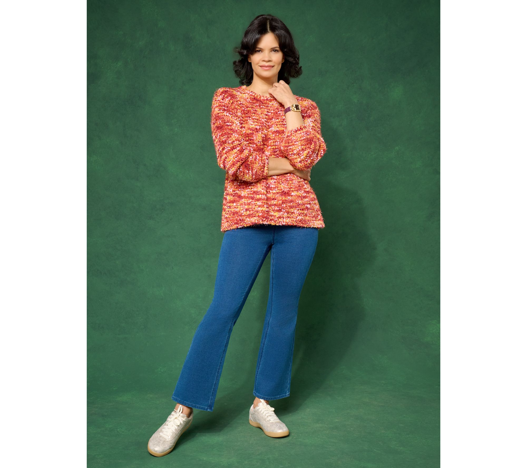 LOGO by Lori Goldstein Confetti Yarn High Low Hem Sweater