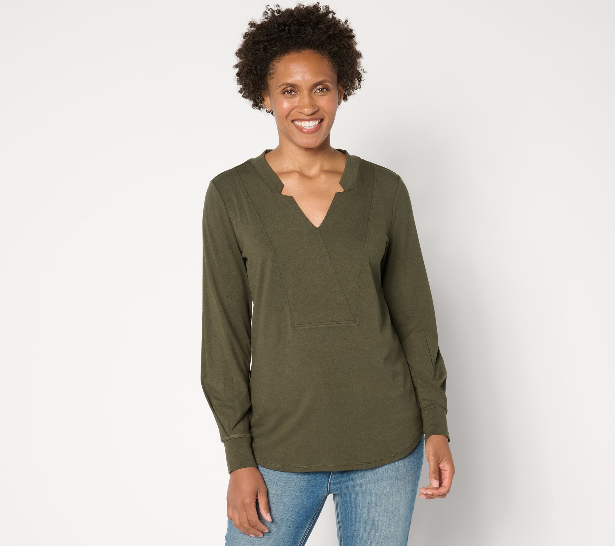 BEAUTIFUL by Lawrence Zarian Refined Knit Notched V-Neck Long Sleeve Top