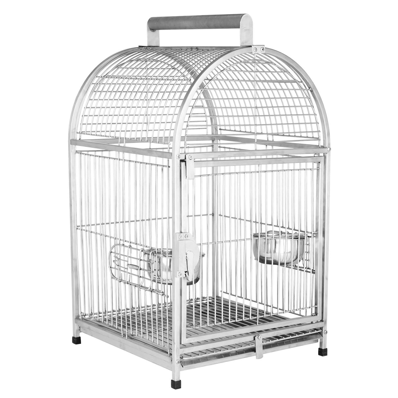 Pawhut 25x22 Dome Top Stainless Steel Parrot Travel Cage Bird Cage Carrier with Handle Perch