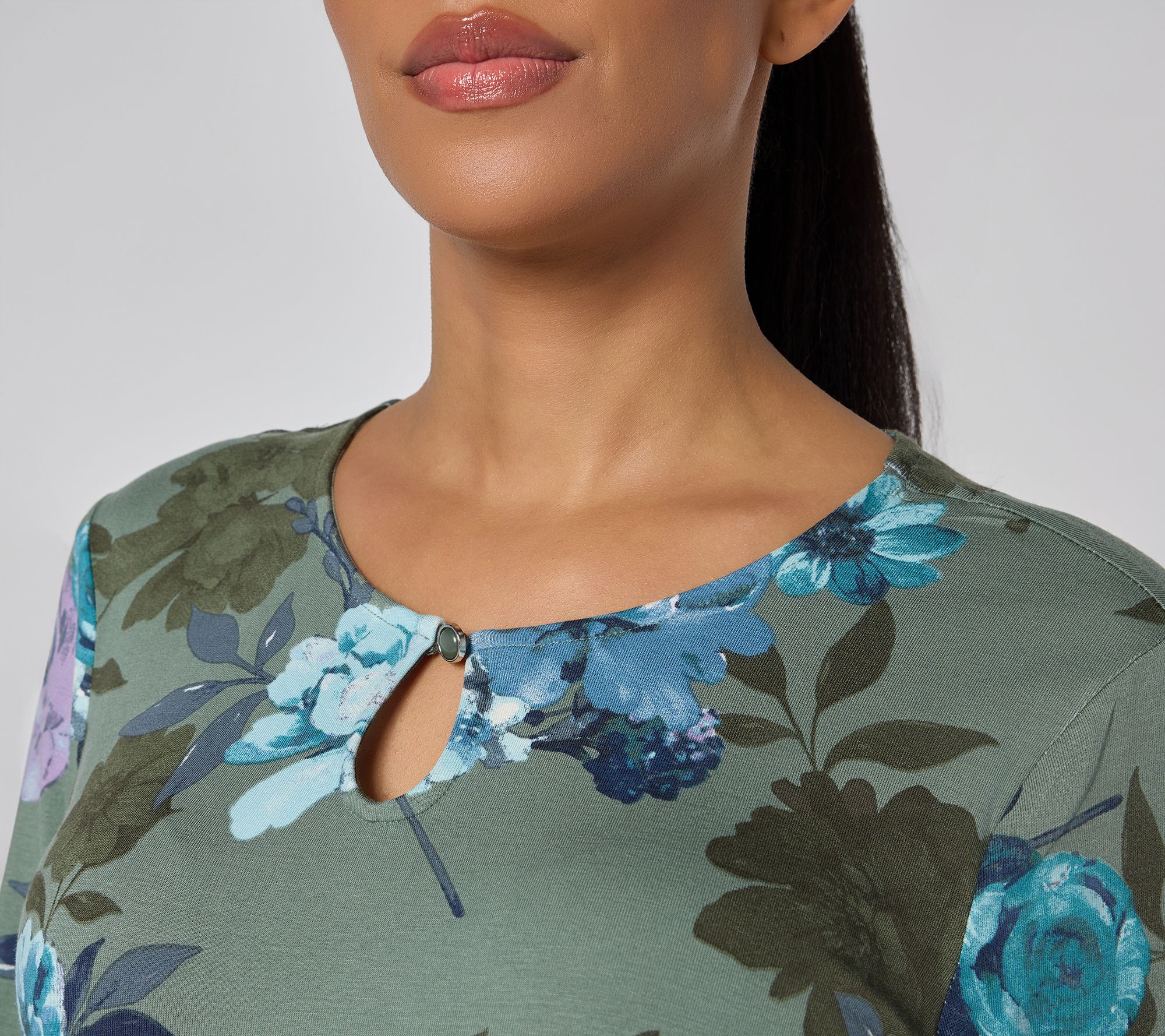 Denim & Co. Printed So Soft Jersey Keyhole Top