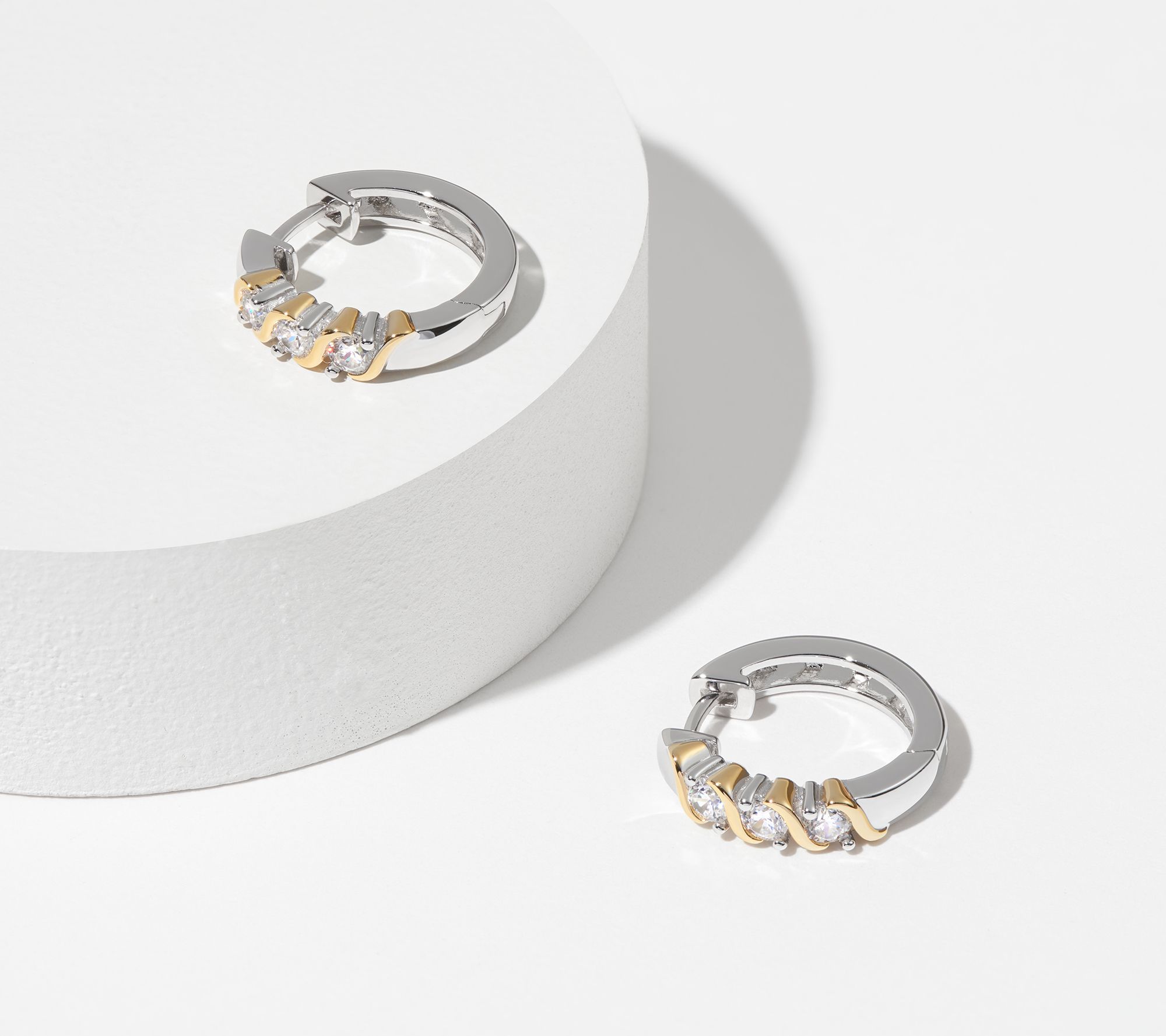 Diamonique 1.30 cttw Two-Tone Huggie Hoop Earrings, Sterling