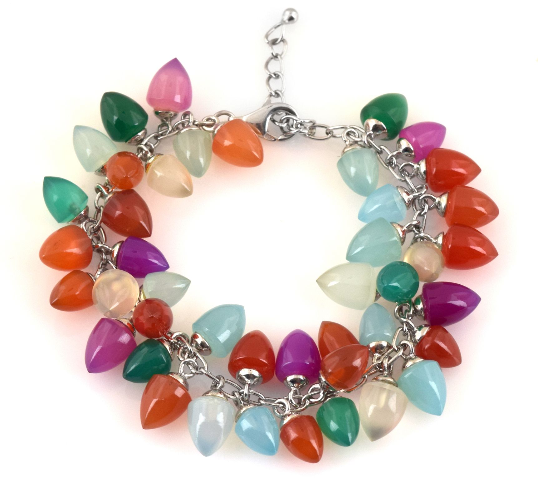 Sterling Silver Multi-Color Chalcedony Bead Bracelet