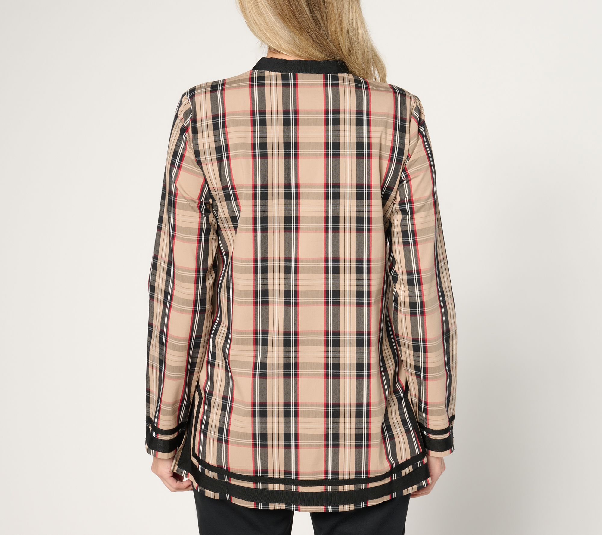 Jingle Belles by Kim Gravel Tartan Plaid Black Border Tunic Blouse