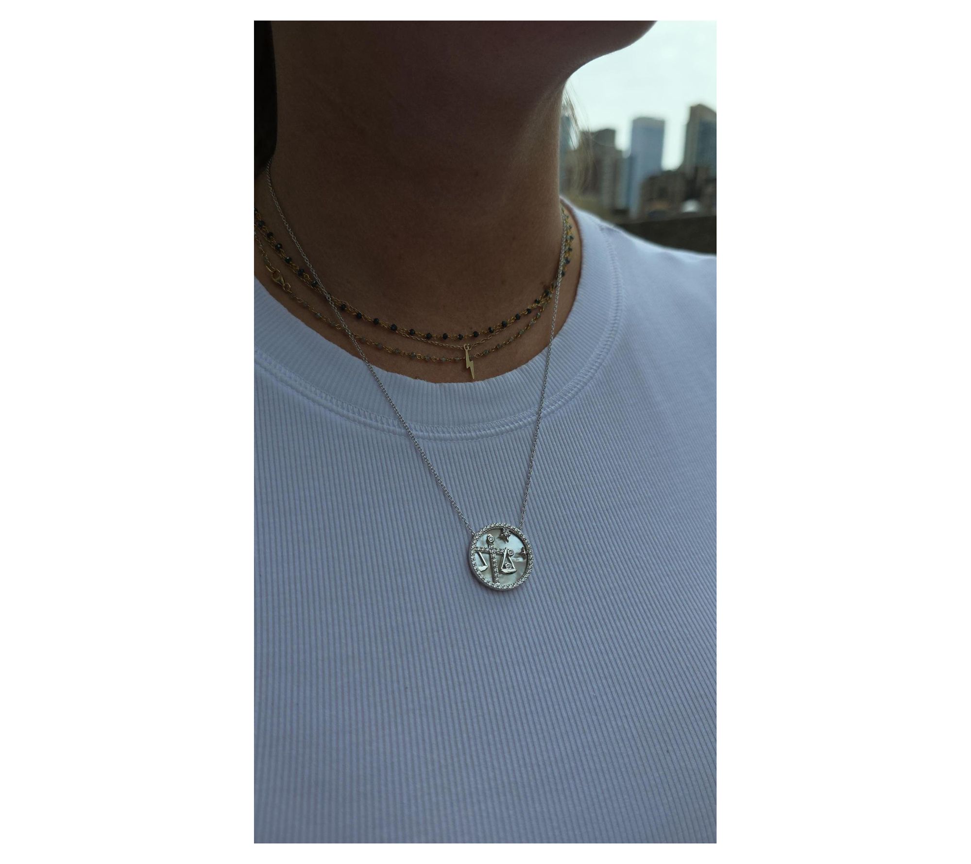Diamonique & Mother of Pearl Zodiac Sign Necklace, Sterling