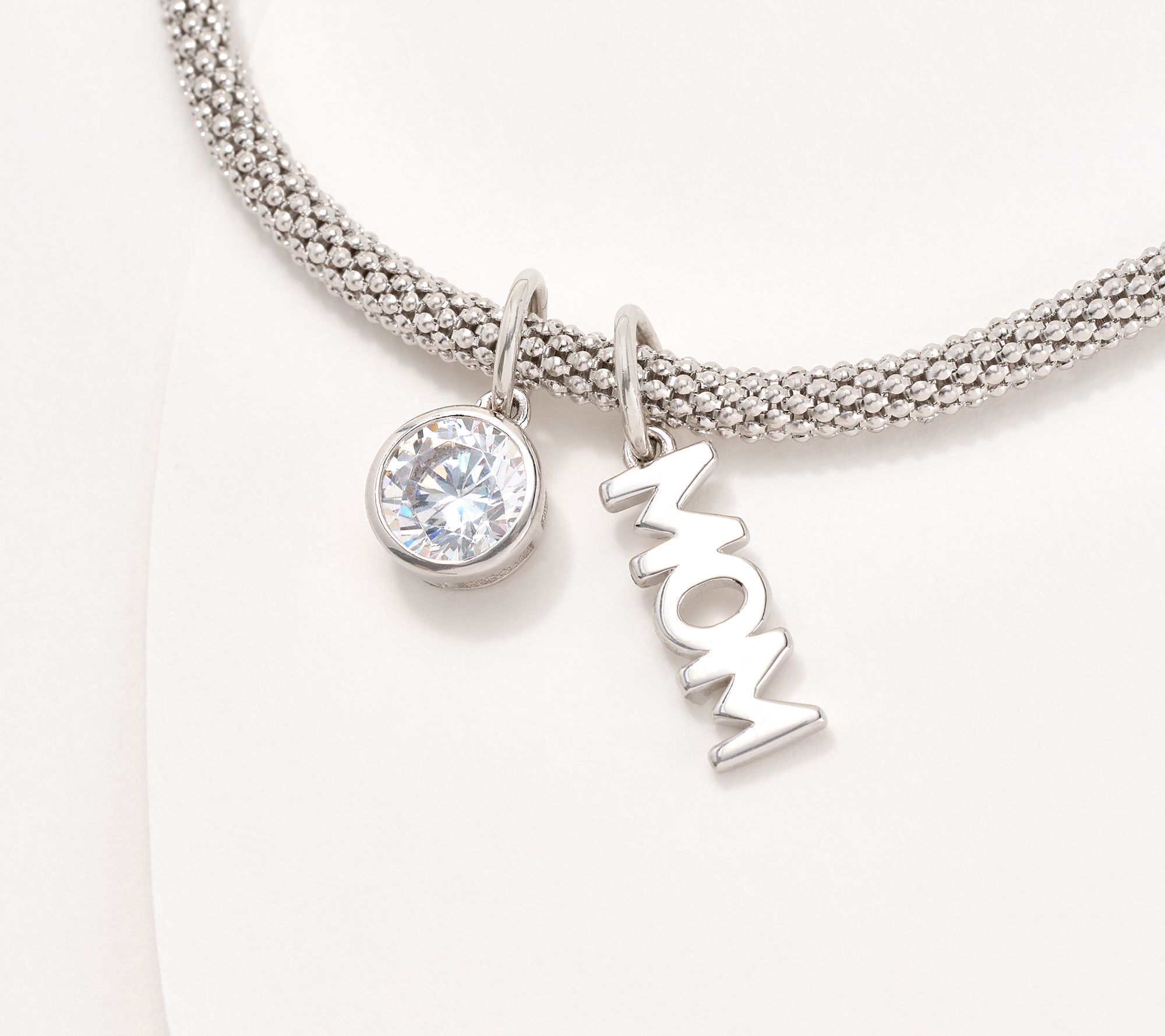 Diamonique Sterling Silver Choice of Motif Charm Bracelet with Gift Box