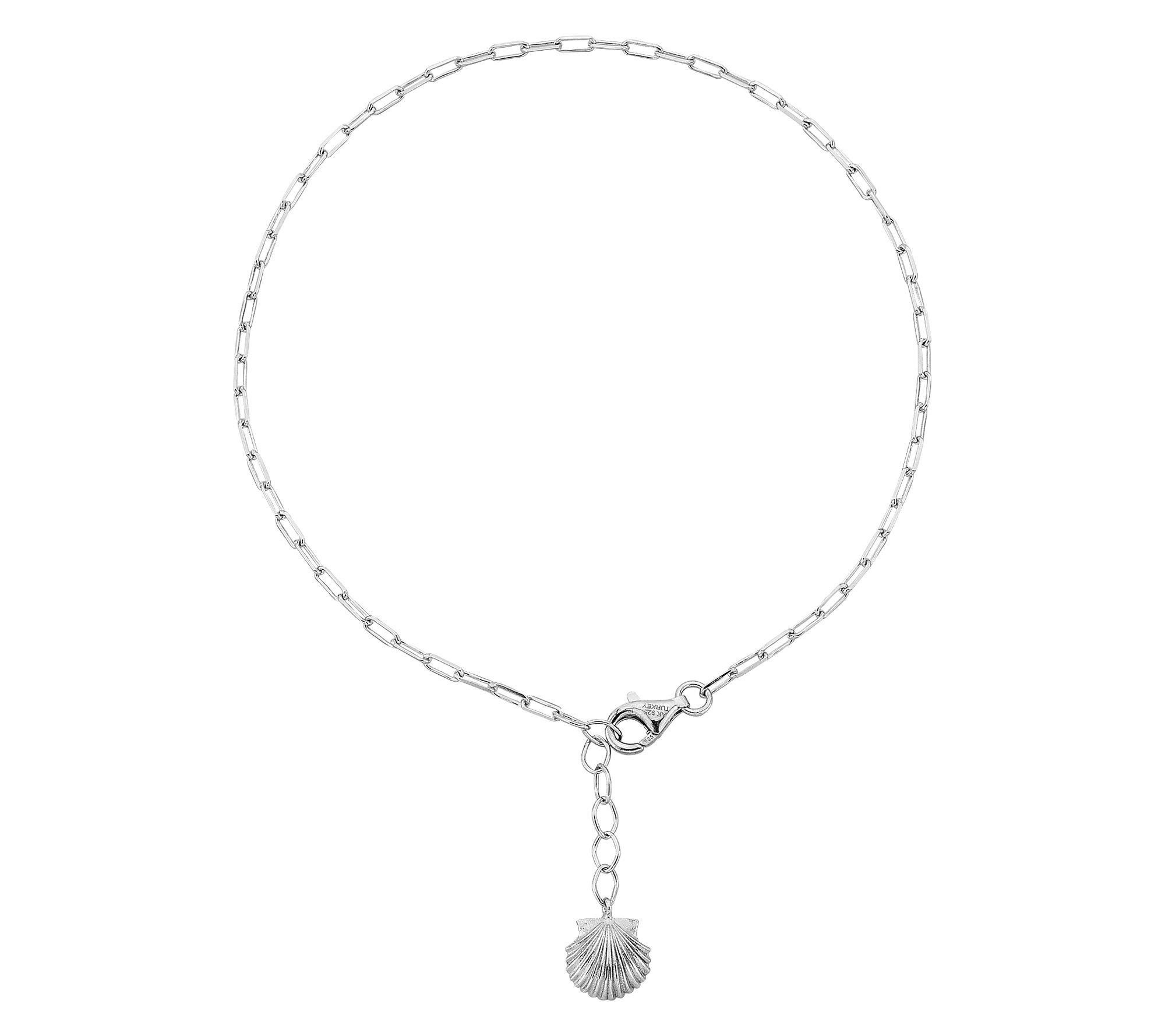 Silver Style Shell Paper Clip Chain Ankle Bracelet, Sterling