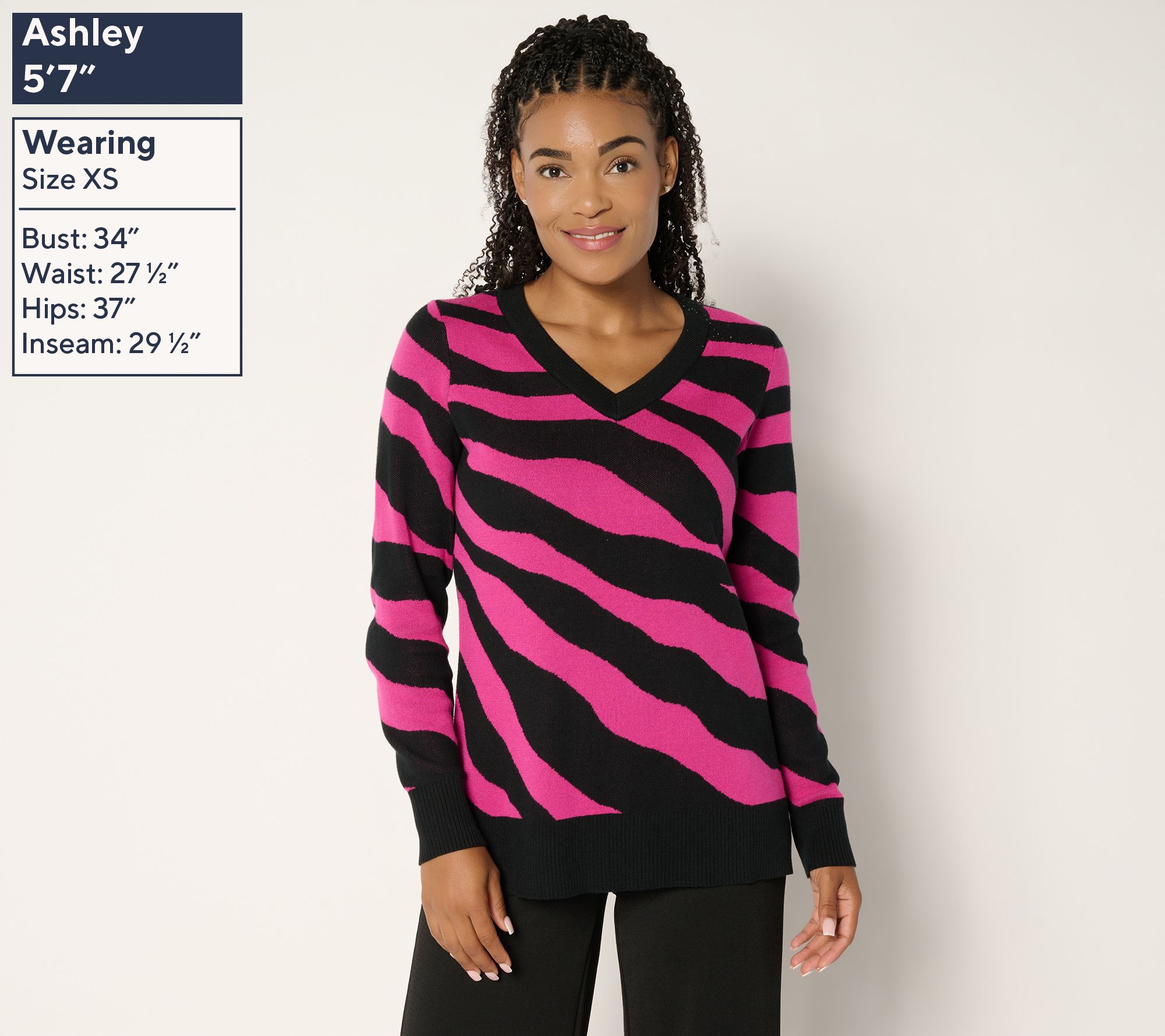 Brandis Dress Out Loud Graphic V-Neck Intarsia Sweater