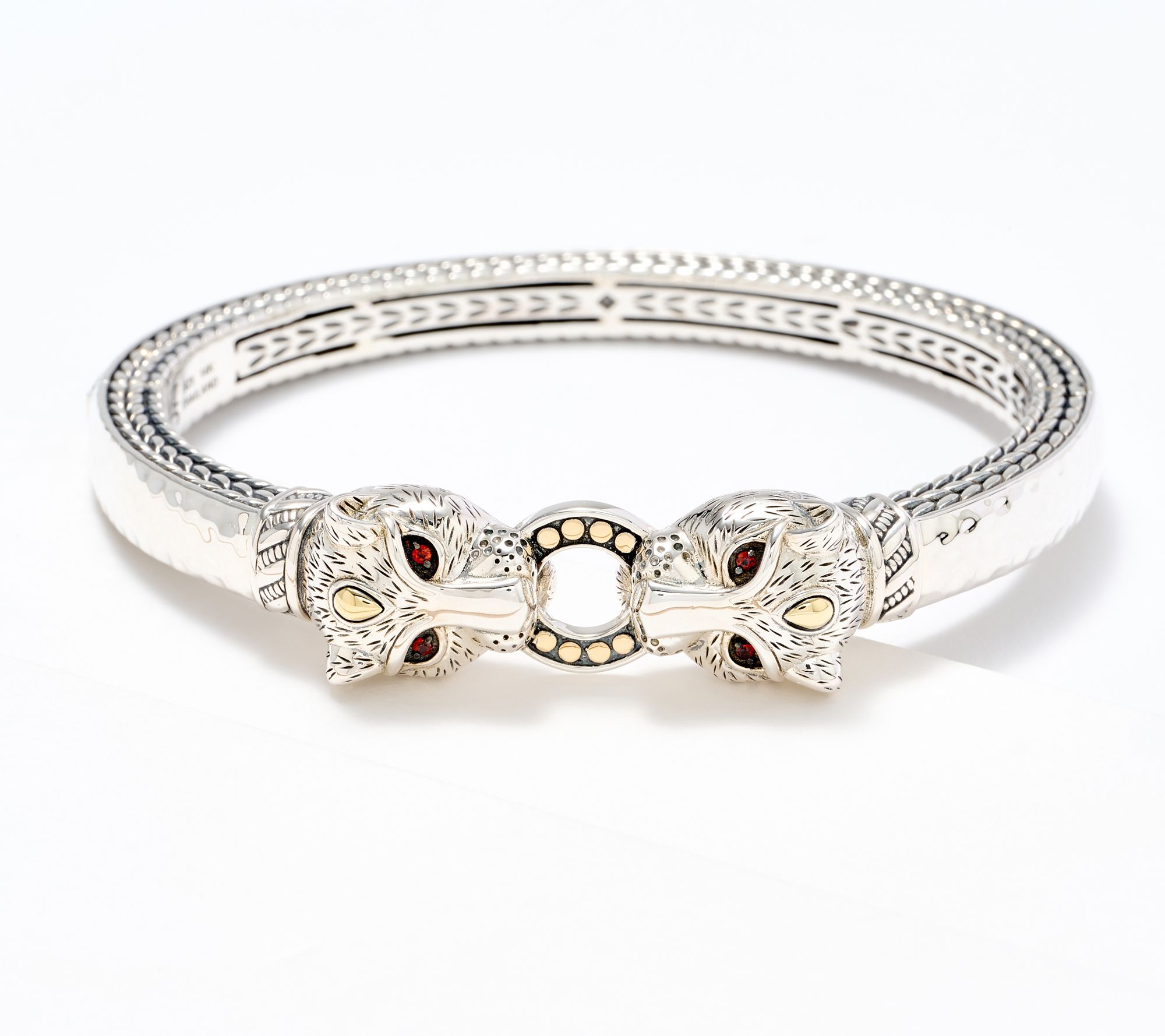 JAI Sterling & 14K Figurative Bangle Bracelet, 31.9g