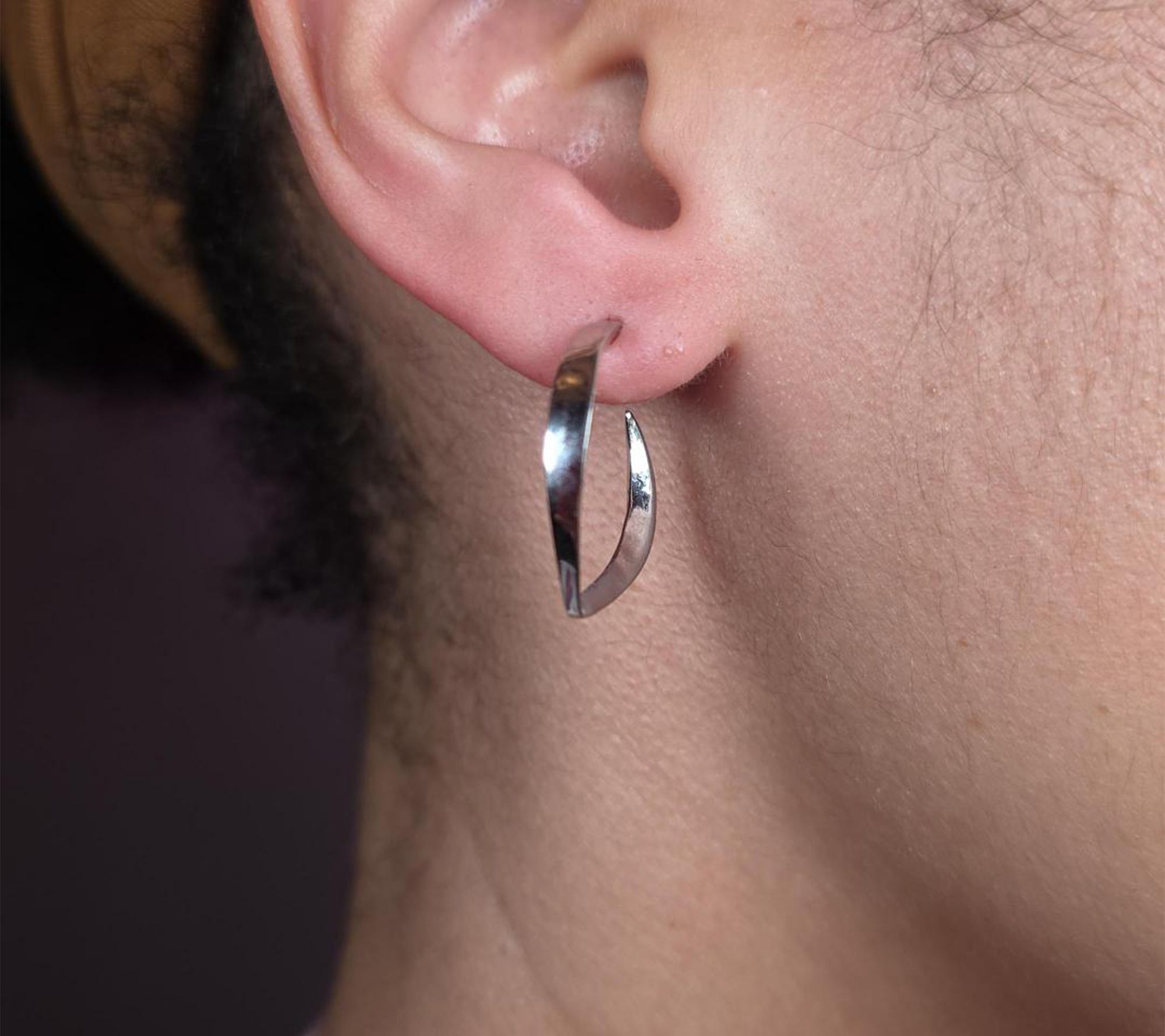 Silver Style Pear Shaped Hoop Earrings, Sterling