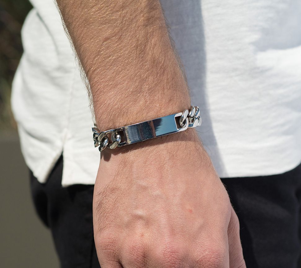 Steel by Design Men's Cuban Lin k ID Bracelet