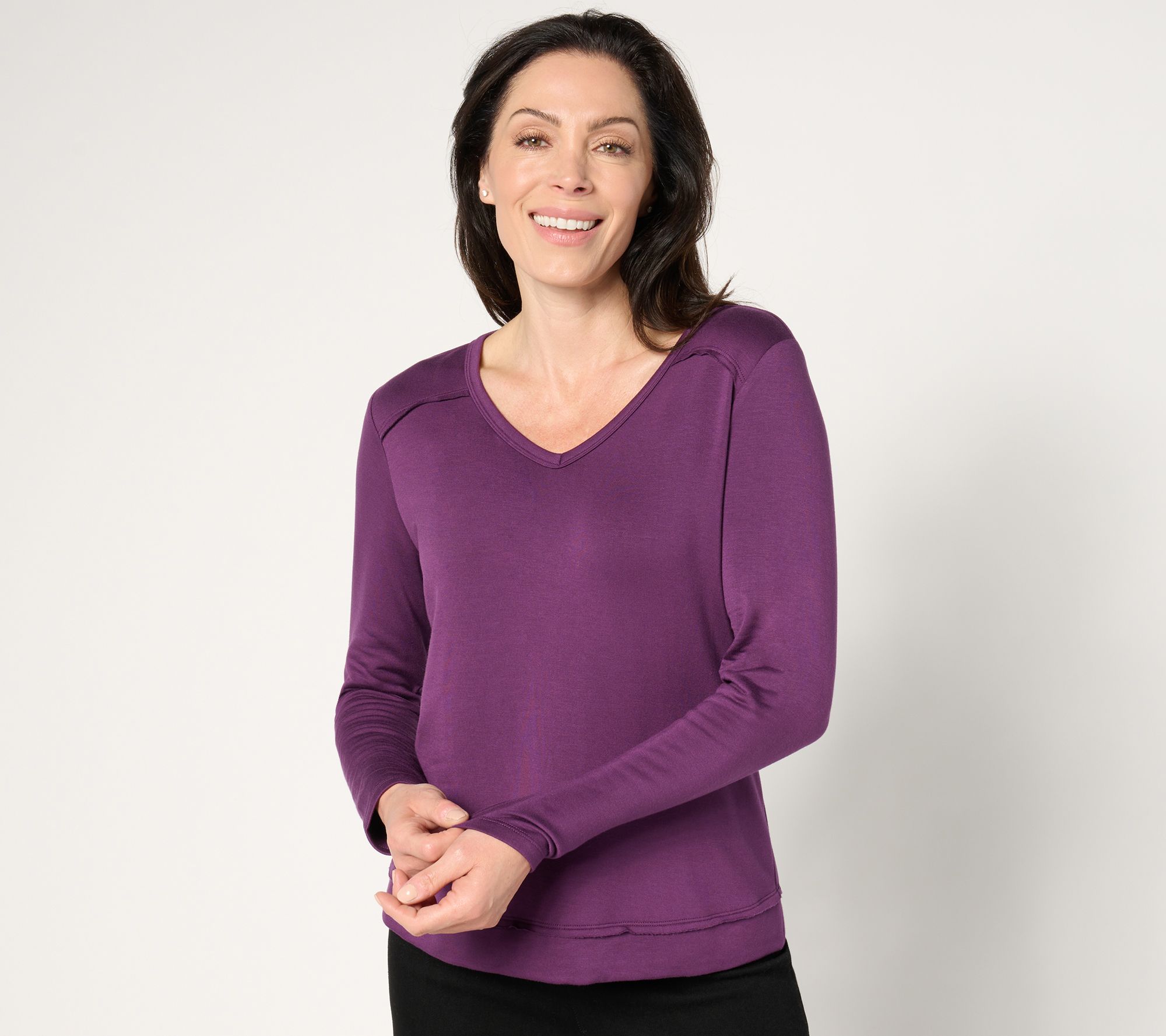 AnyBody Brushed French Terry V-Neck Pullover