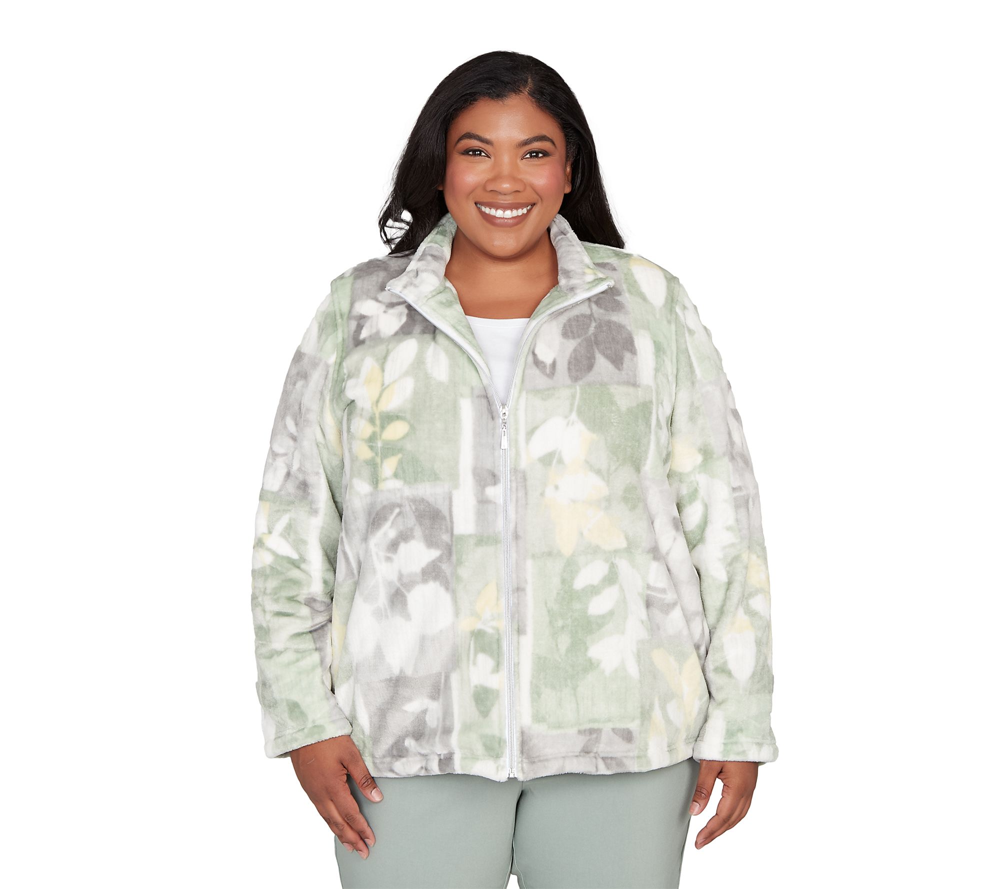 Alfred Dunner Leaf Patchwork Cozy Knit Jacket