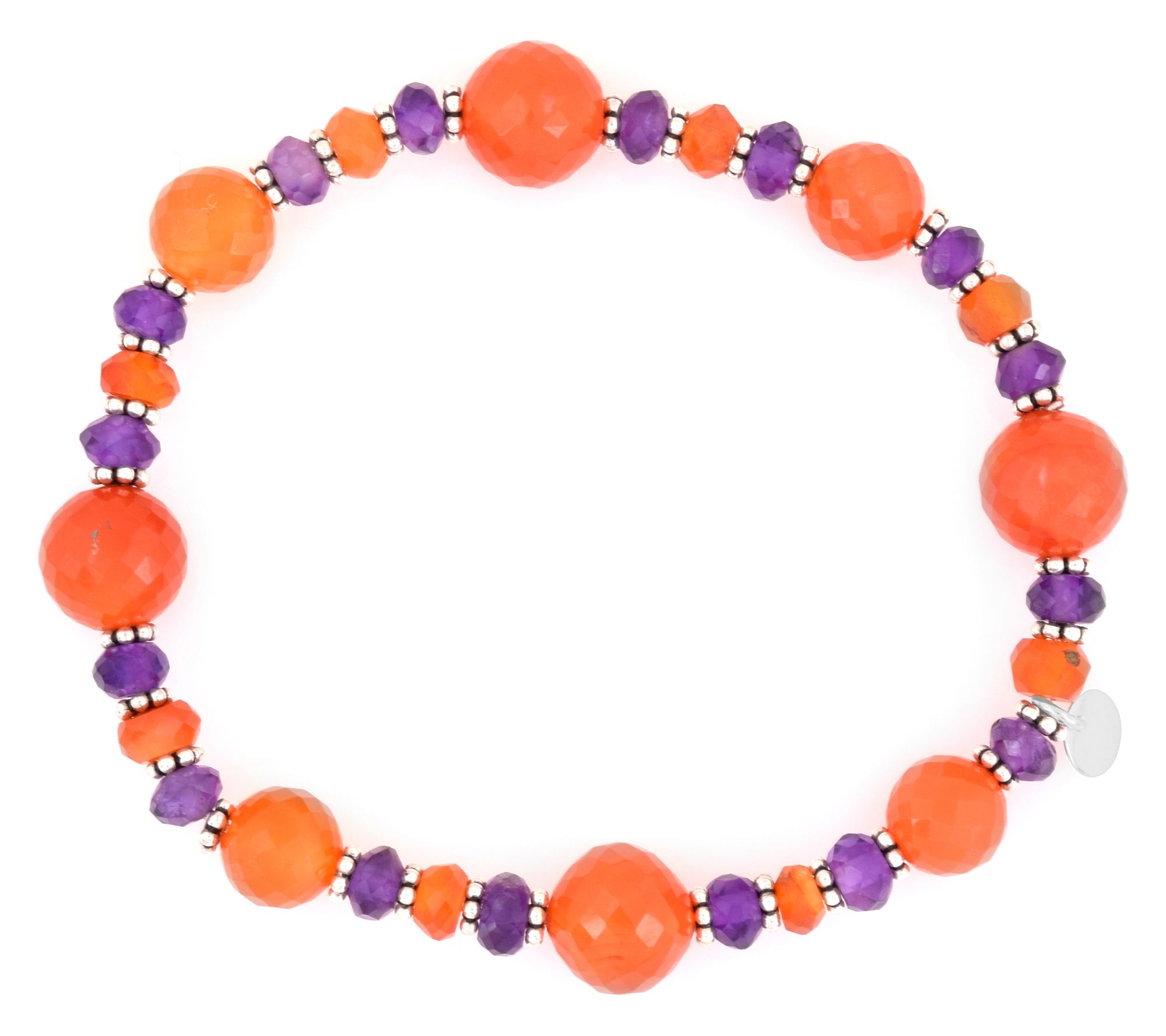 Sterling Silver Amethyst & Carnelian Bead Stretch Bracelet
