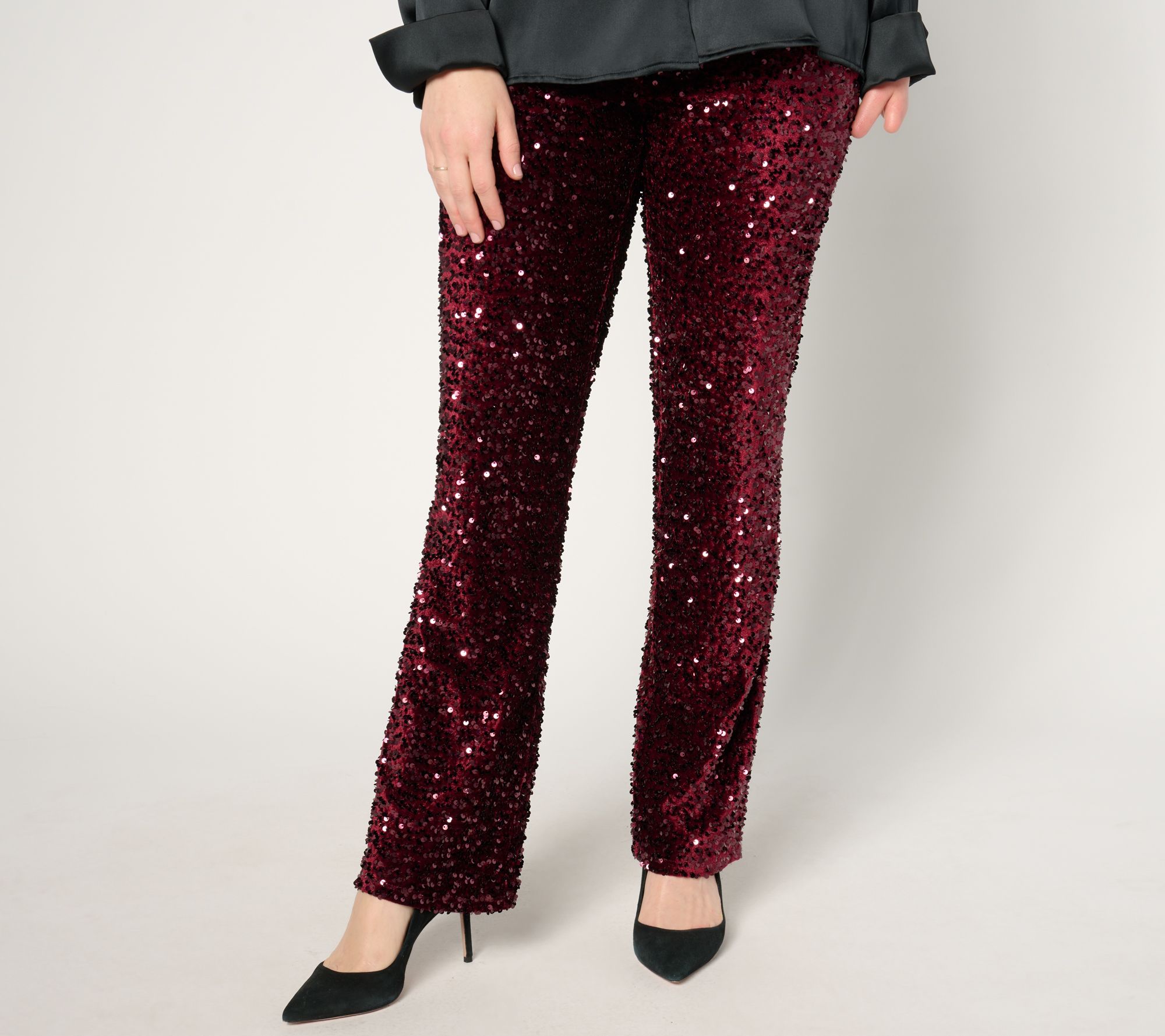Jingle Belles by Kim Gravel Petite Sequin Paillette Velvet Pant