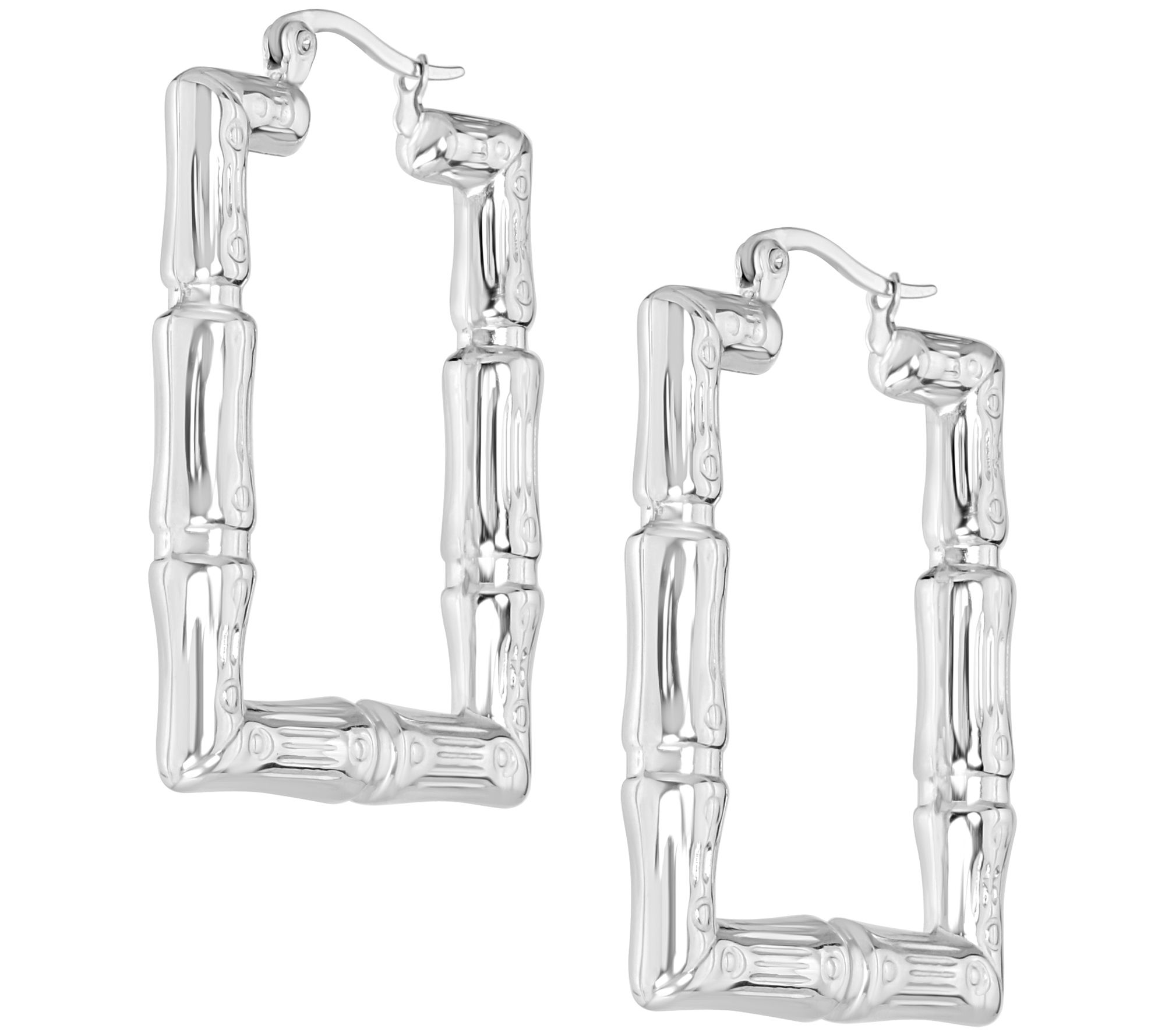 Steel by Design Rectangle Bamboo Hoop Earrings