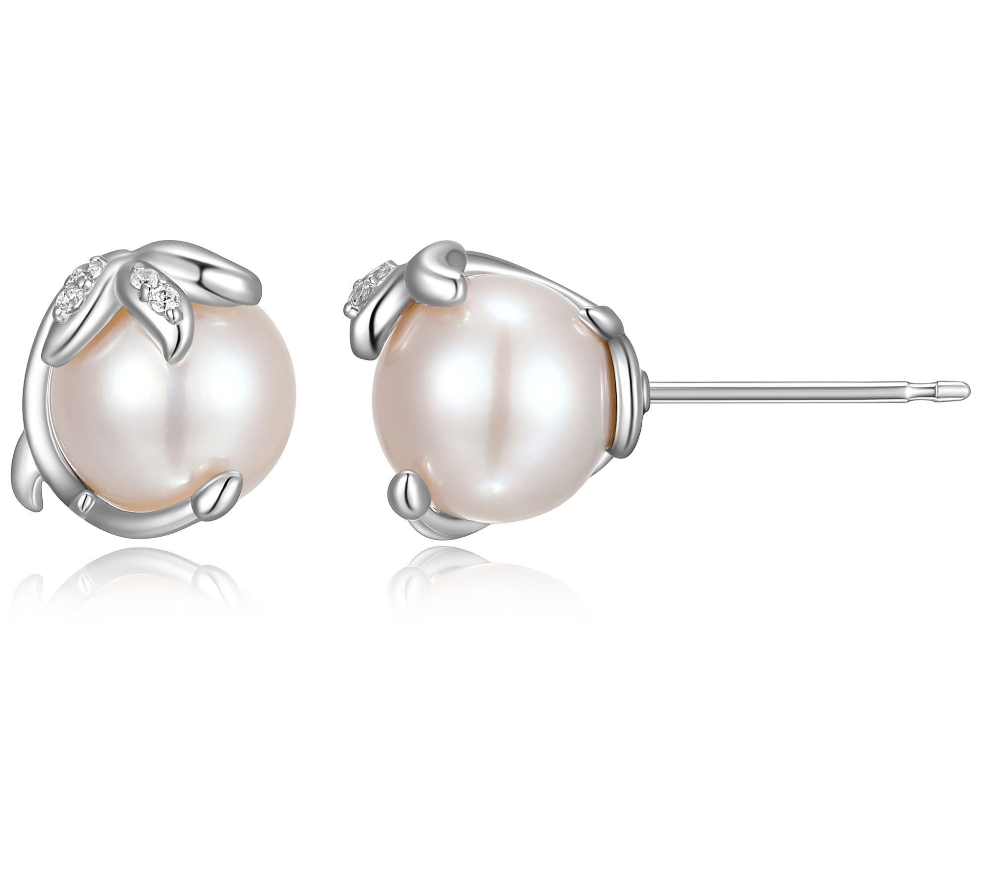 Diamonique Floral Cultured Pearl Stud Earrings, Sterling