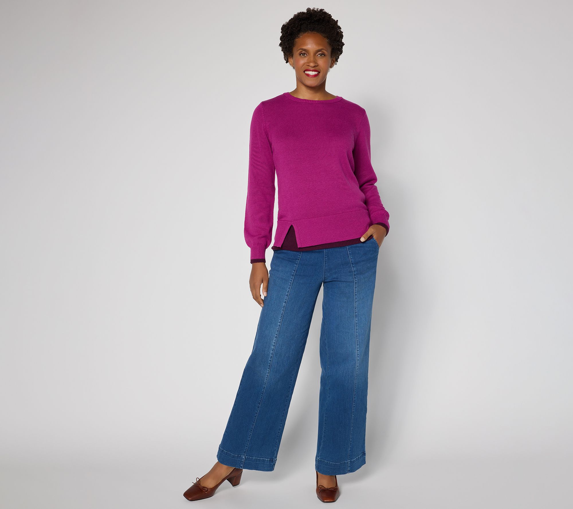 Belle by Kim Gravel Layered Hem Side Slit Sweater