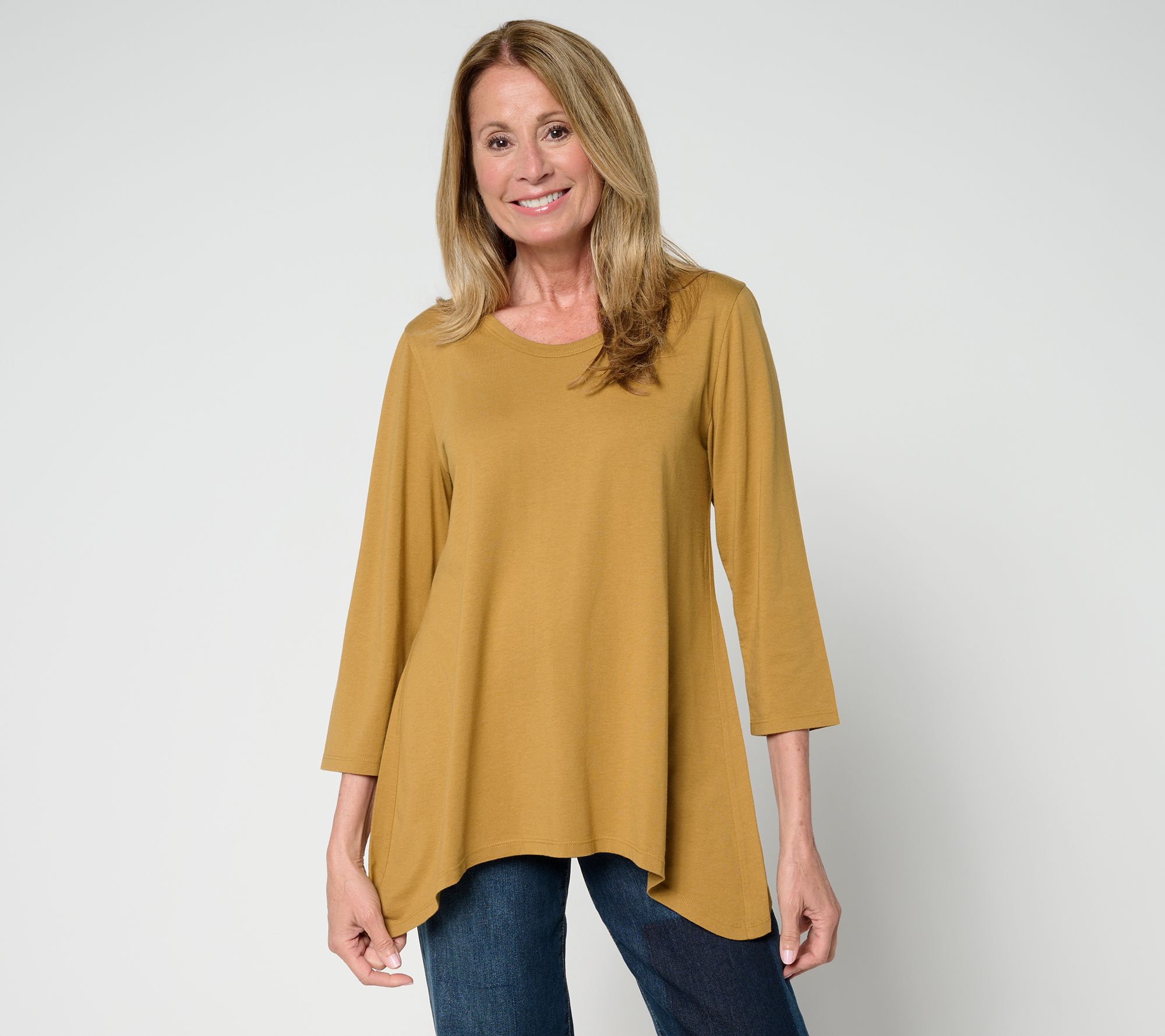 LOGO by Lori Goldstein 3/4 Sleeve Top with Sharkbite Hem