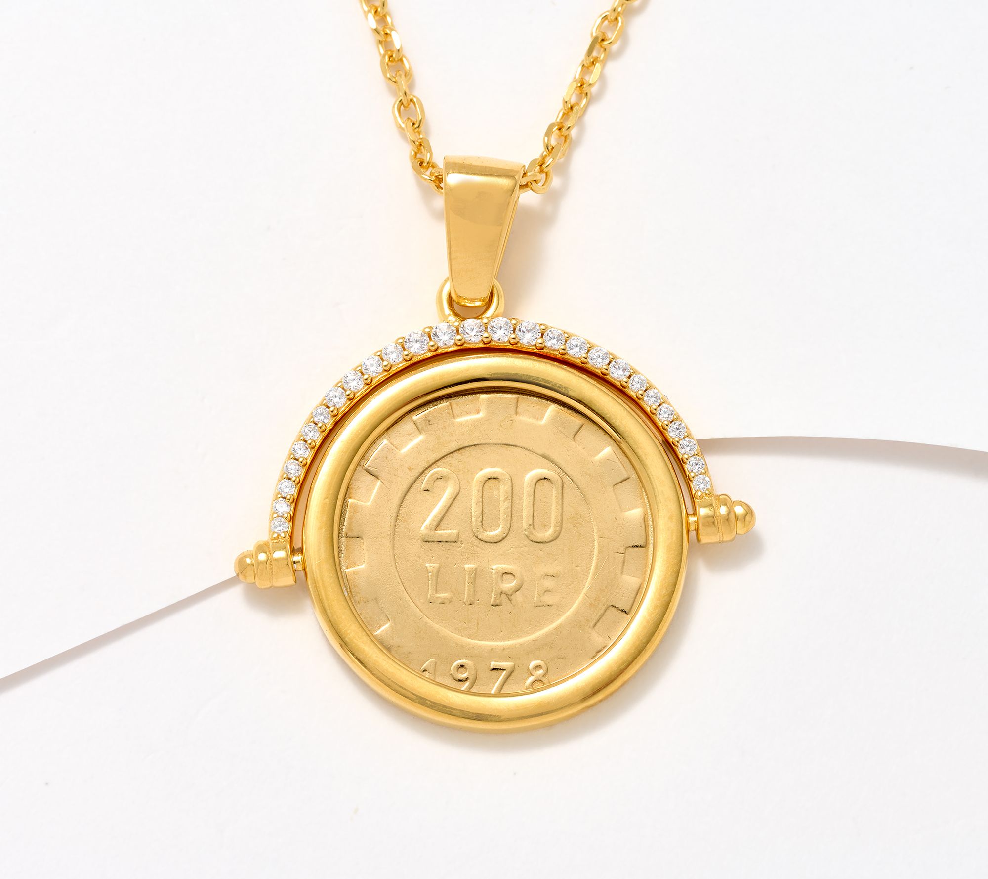 Diamonique Italia Flip 200 Lira Coin Pendant Necklace, Sterl