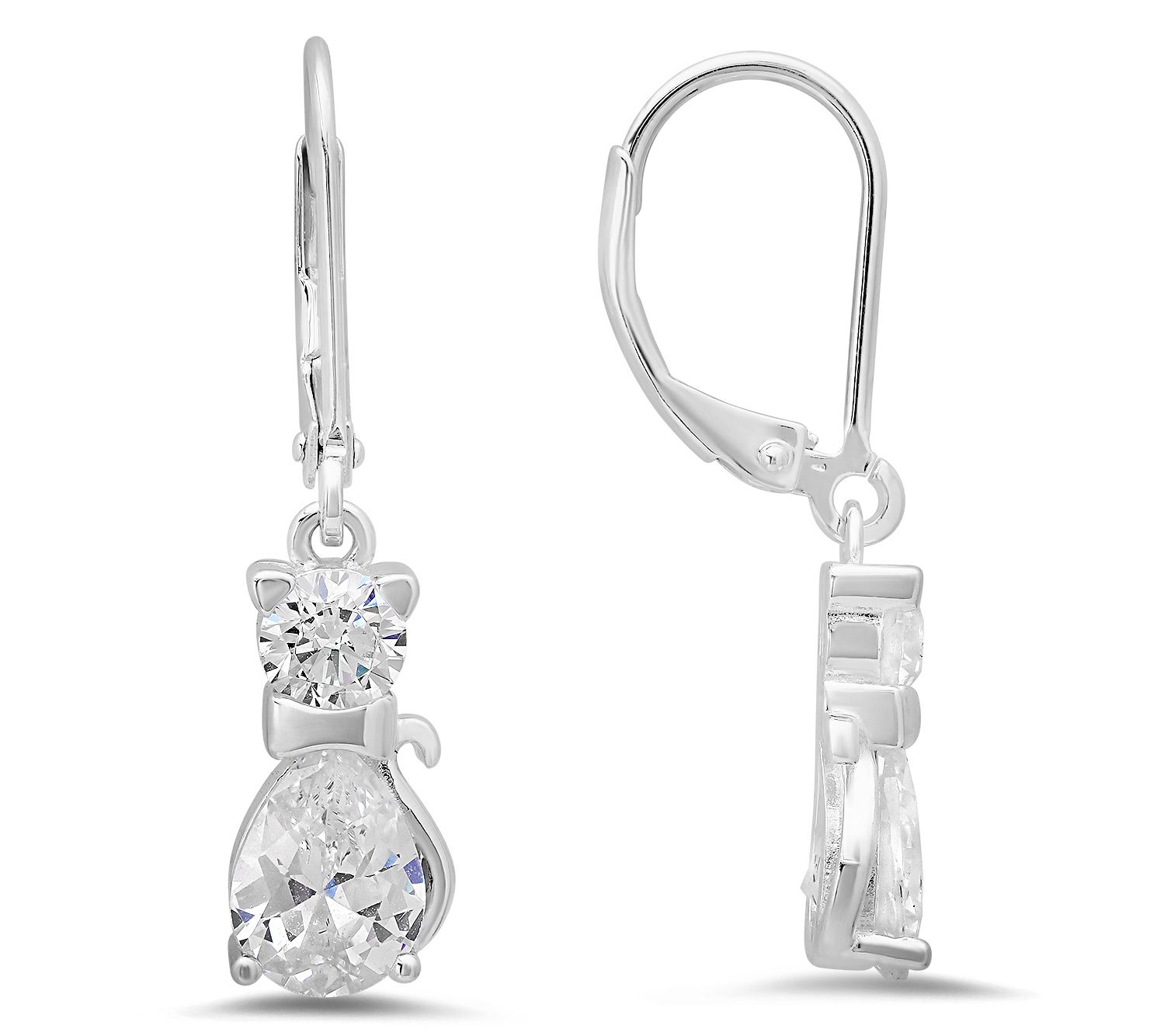 Diamonique Kitty Cat Dangle Earrings, SterlingSilver