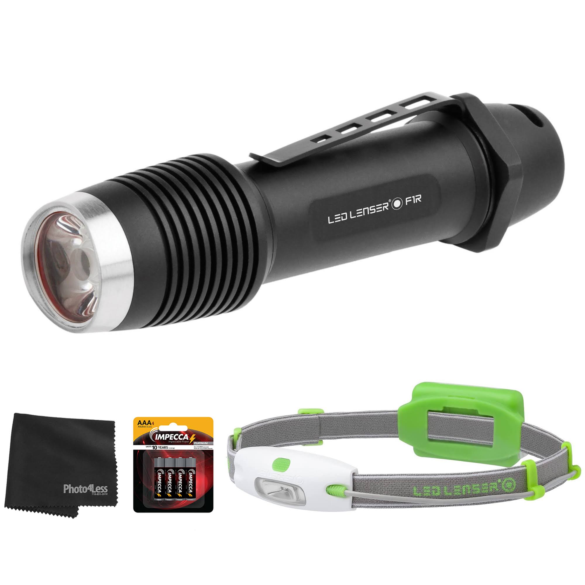 Ledlenser F1R Rechargeable LED Flashlight, 1,000 Lumen, Black + Running Sport Neo H4 Headlamp Wide Beam, 90 Lumens and Lens Clea