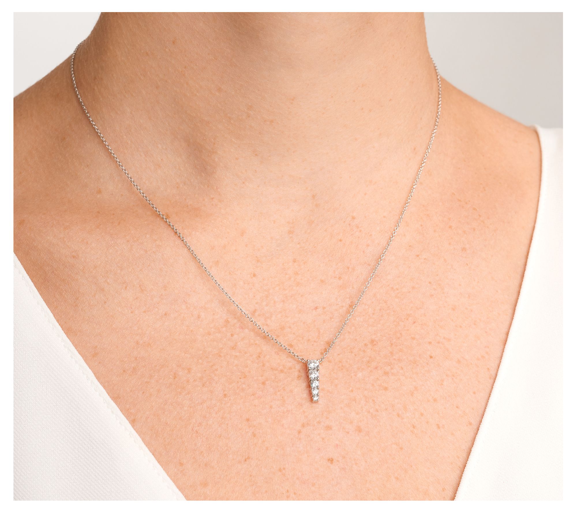 Diamonique Graduated 5 Stone Drop Necklace, Sterling Silver