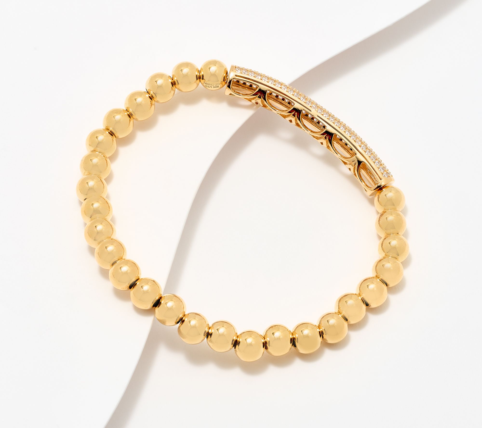 Diamonique x Kathy Levine Pave Bar High Note Bead Bracelet, Sterl