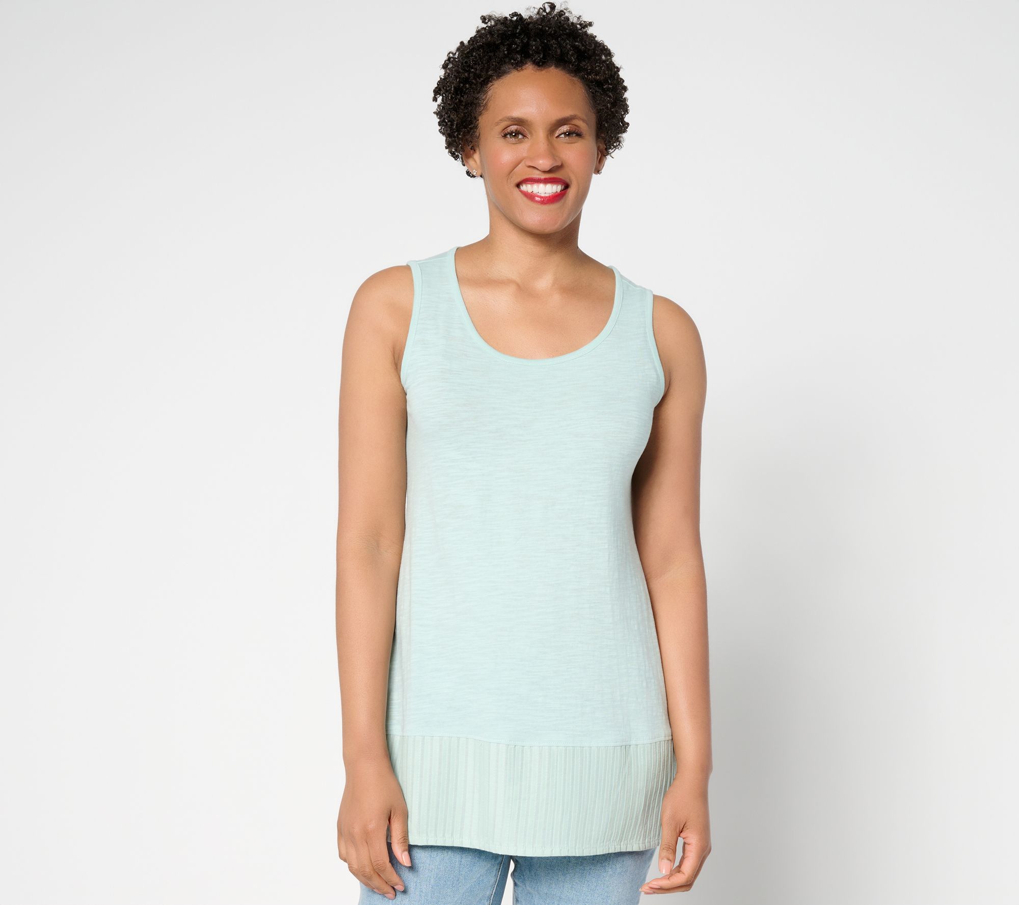 LOGO Layers by Lori Goldstein 100% Cotton Tank with Pleated Trim