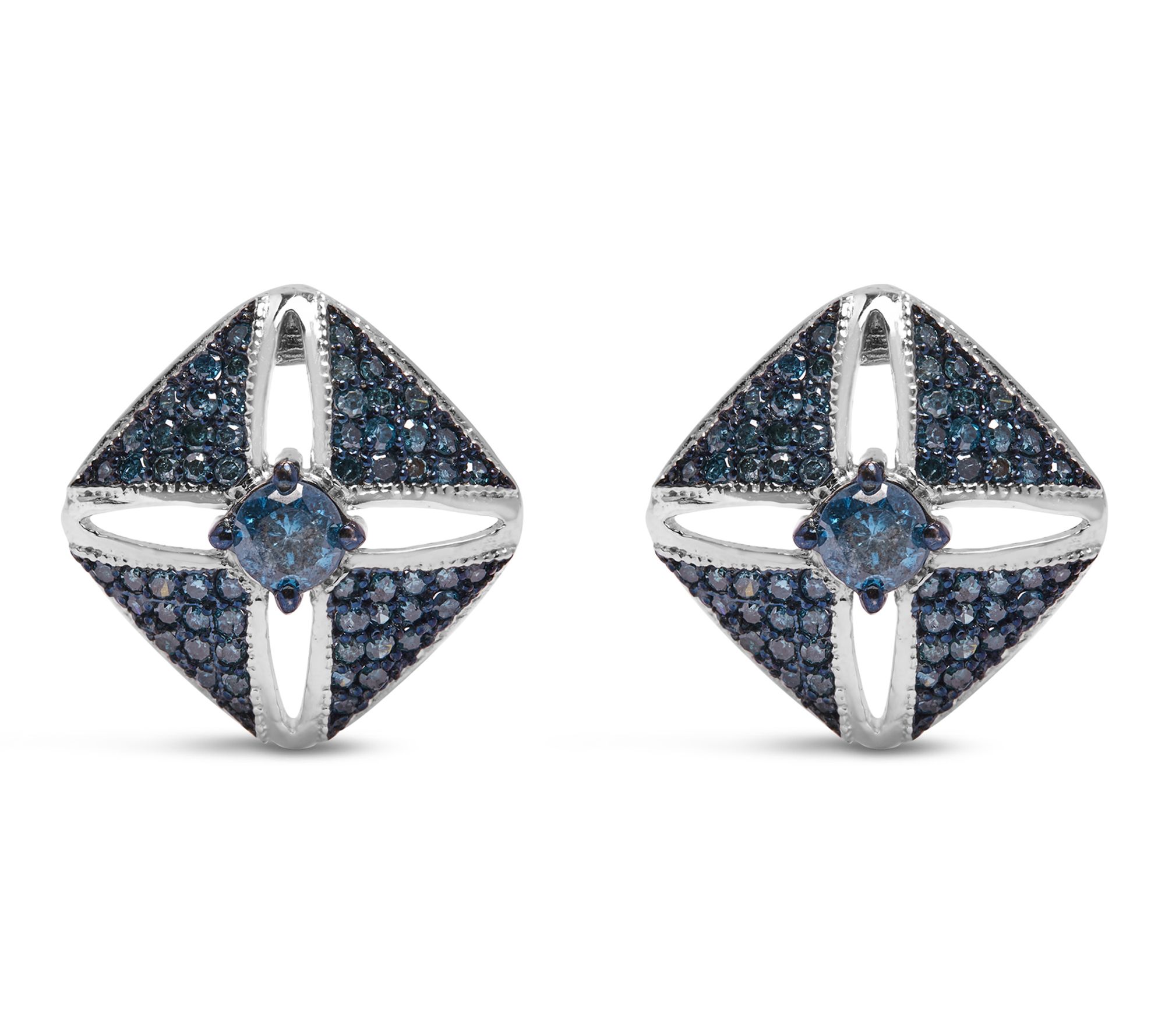 Haus of Brilliance 1.00 cttw Blue Diamond Earrings, Sterling