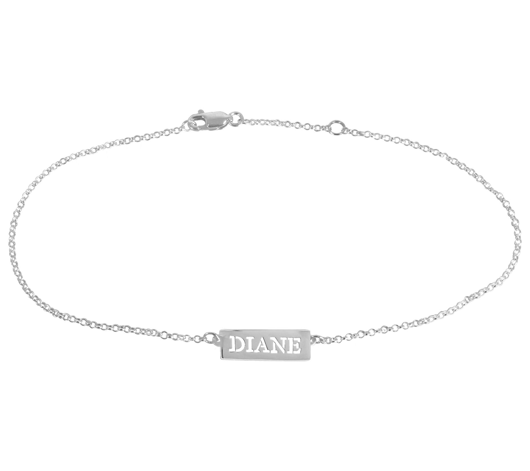 Sterling Silver Personalized Cut Out Name Bar A nkle Bracelet
