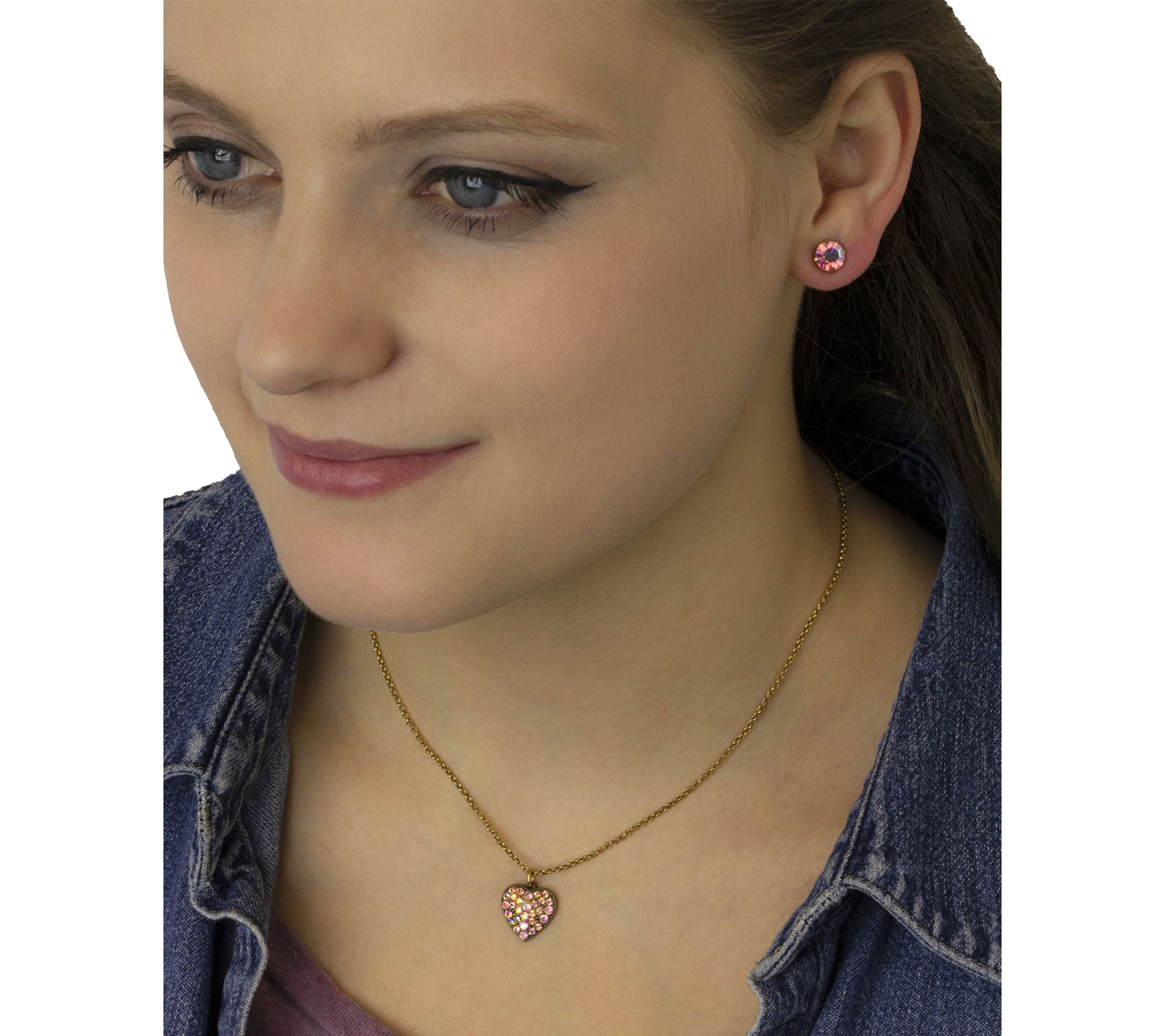 Anne Koplik Pink Crystal Necklace & Earring Set