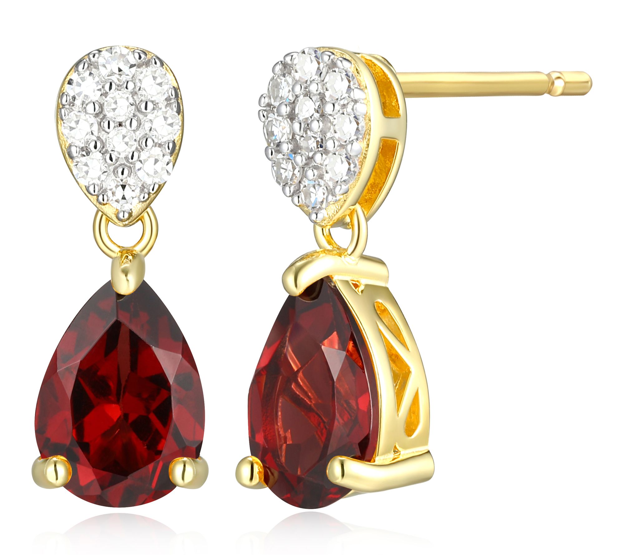 LuxLab Grown Pear Birthstone & Diamond Earrings , 18K Plated