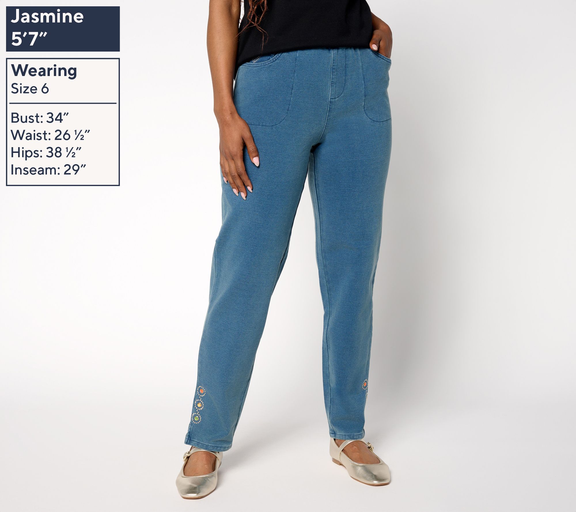 Quacker Factory DreamJeannes Short Bling Time Straight Leg Jeans