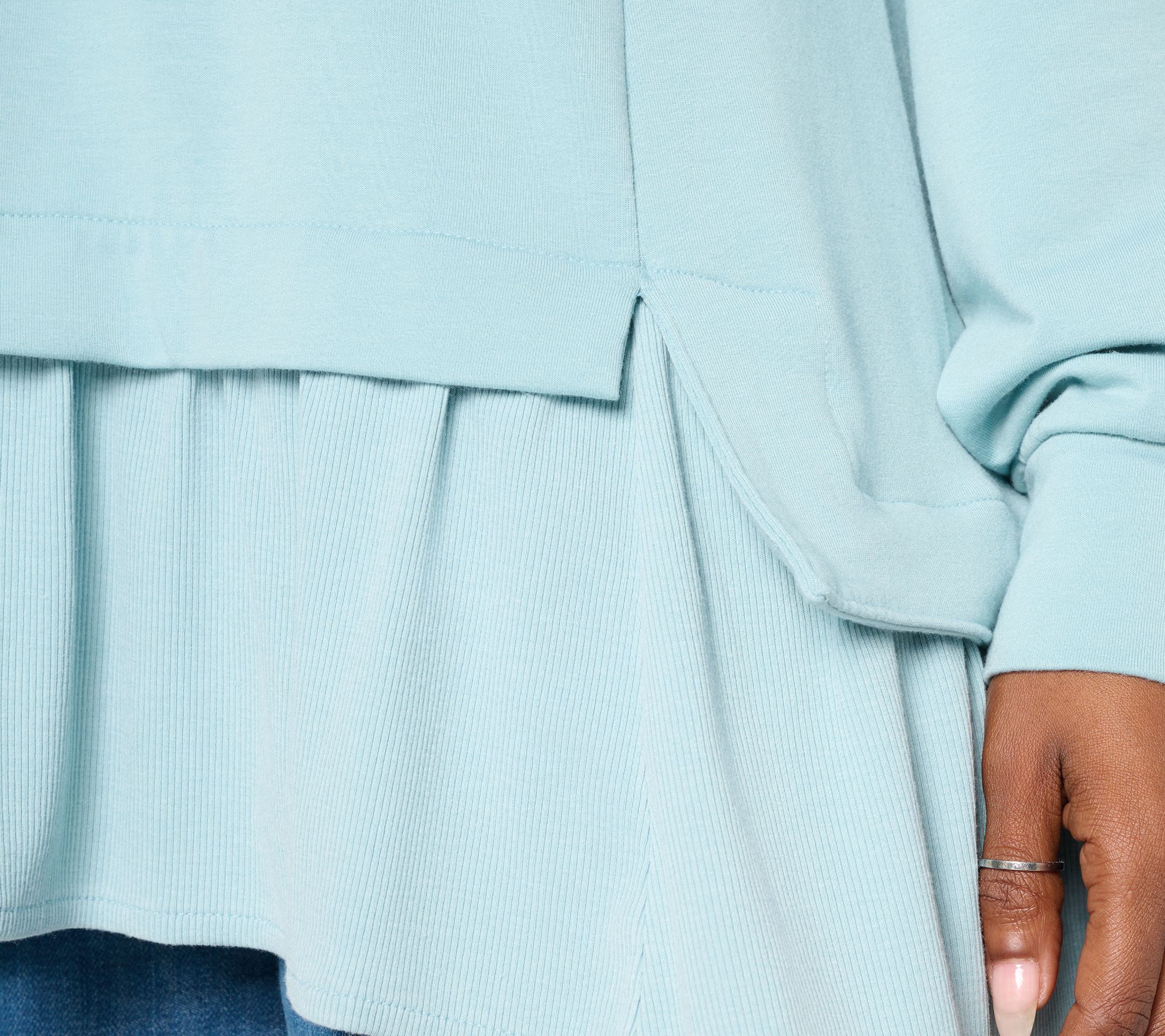 LOGO by Lori Goldstein French Terry Top with Rib Knit Hem