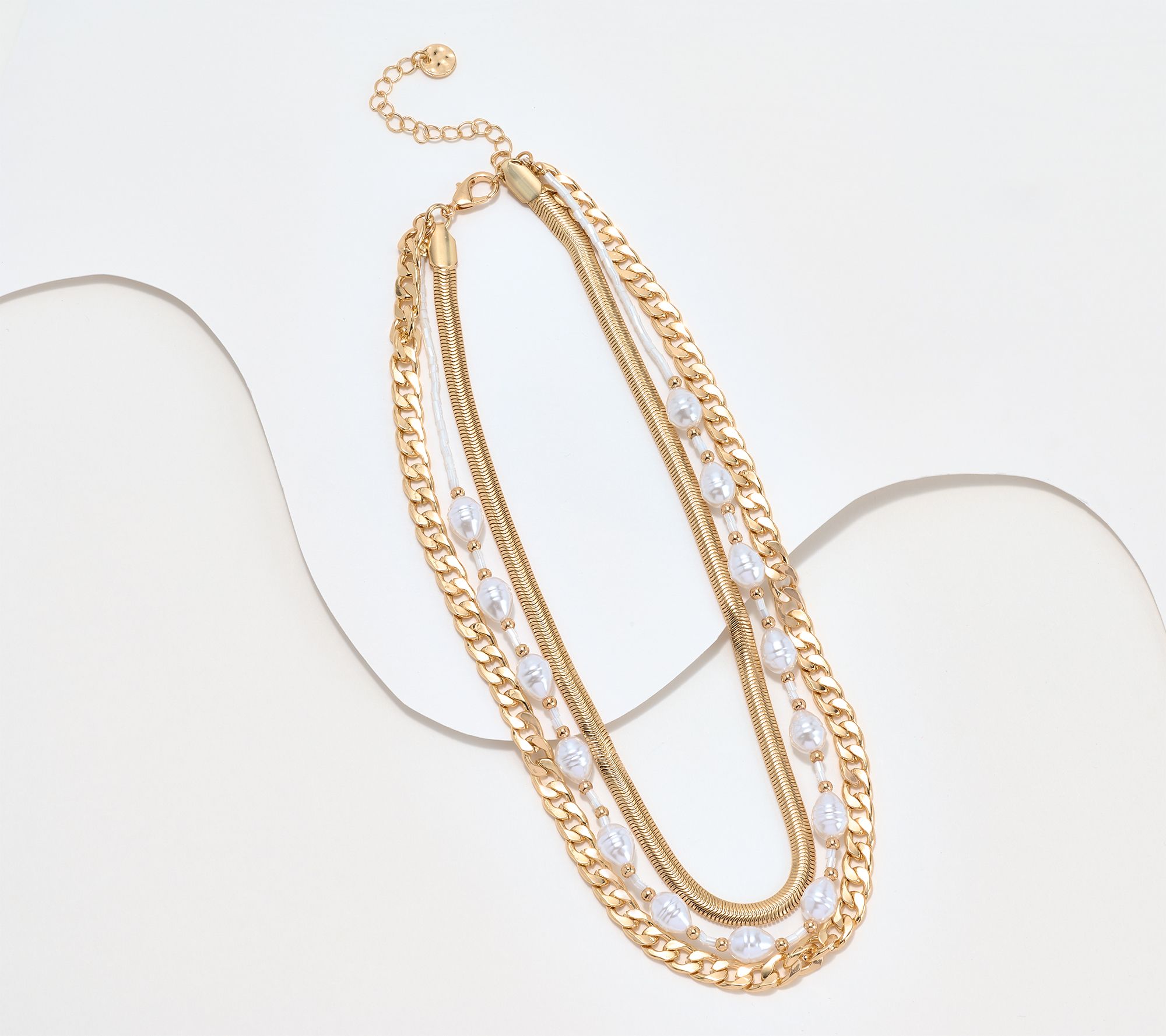 Susan Graver Three Row Chain and Simulated Pearl Necklace