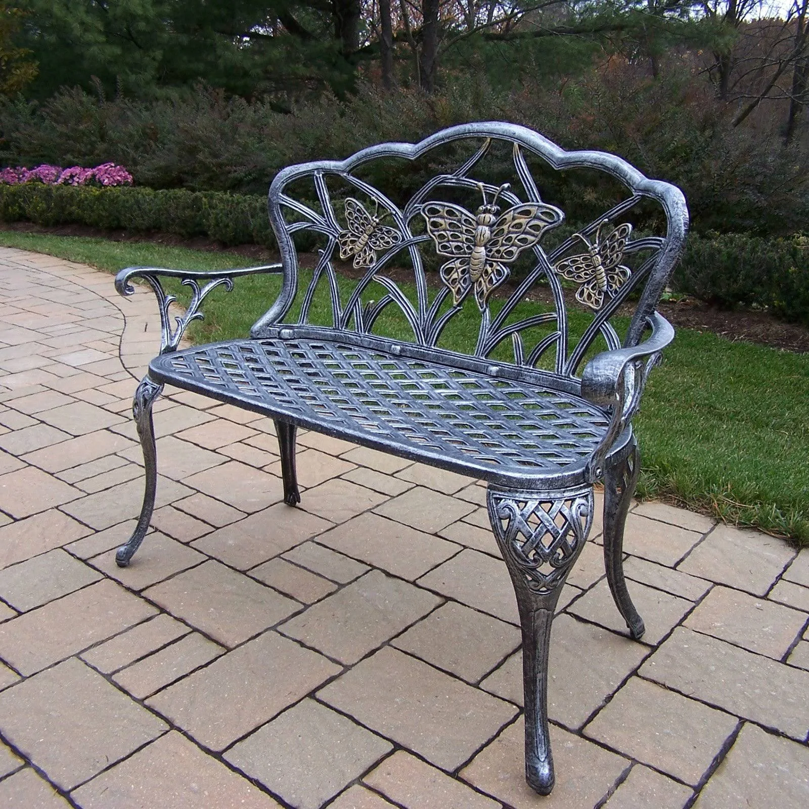 Oakland Living Butterfly Cast Aluminum Outdoor Loveseat Bench, Gray