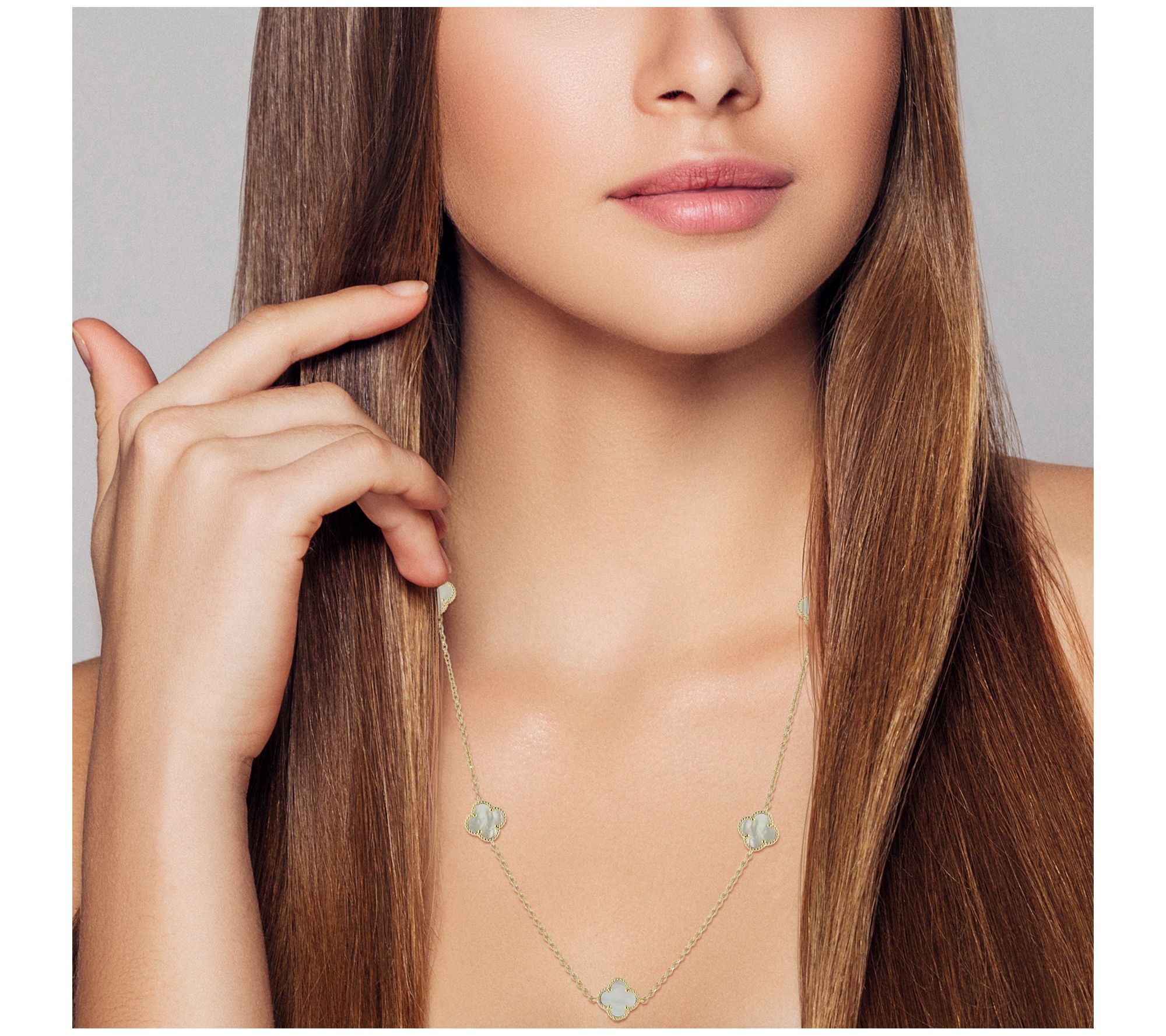 Sterlina Silver Clover Station Necklace, 14K Gold Plated