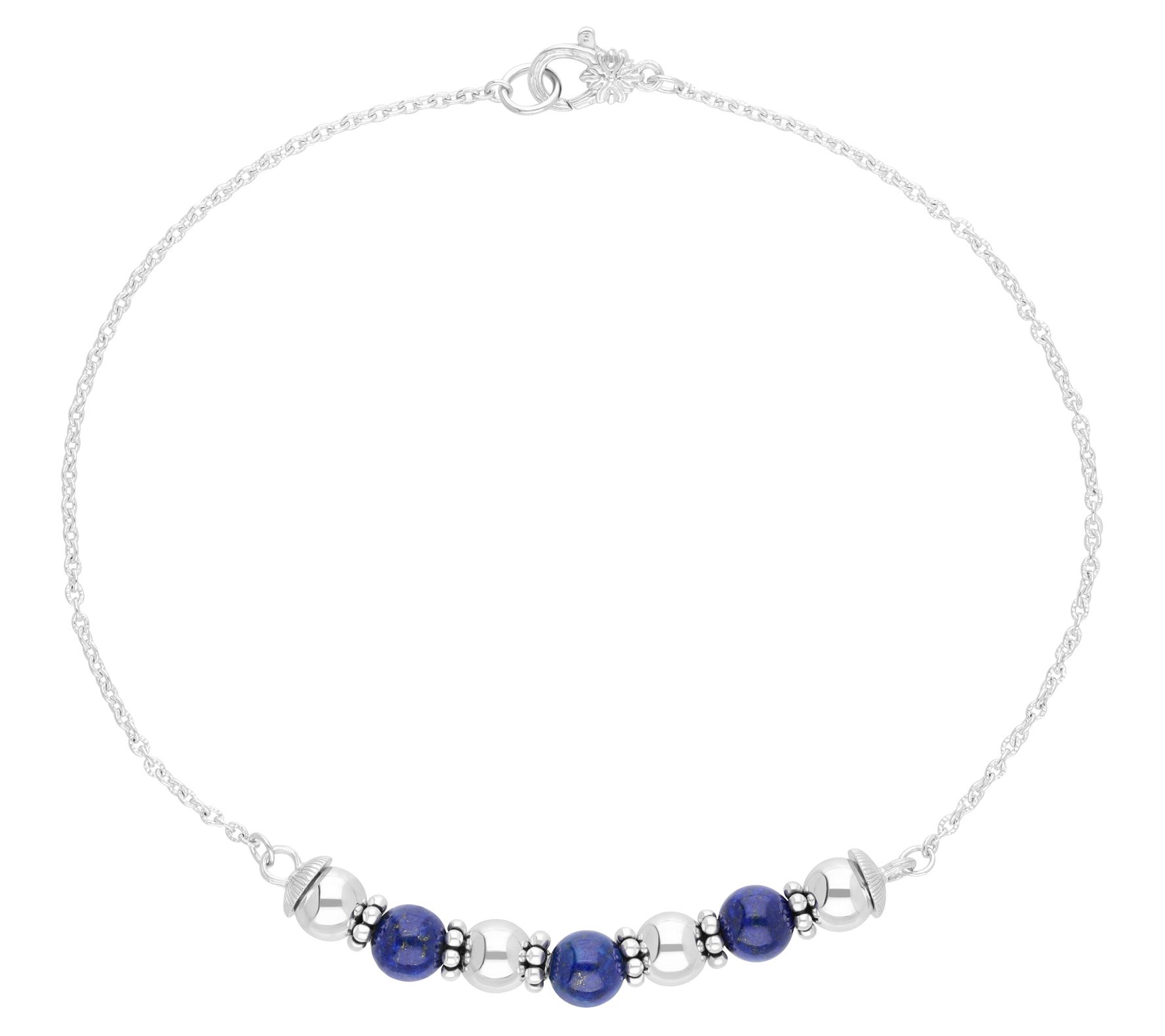 Ariva Sterling Silver Lapis Beaded Ankle Bracelet