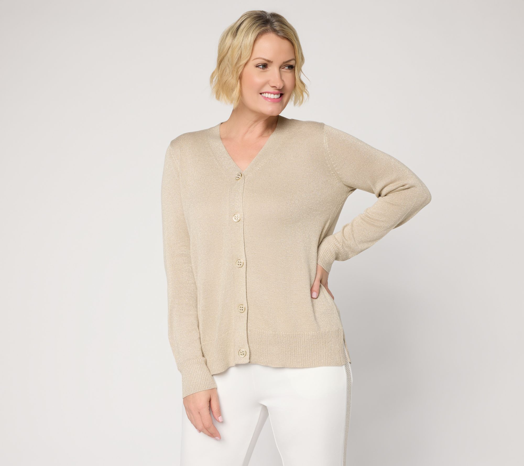 Jingle Belles by Kim Gravel Glam Lurex V-Neck Cardigan