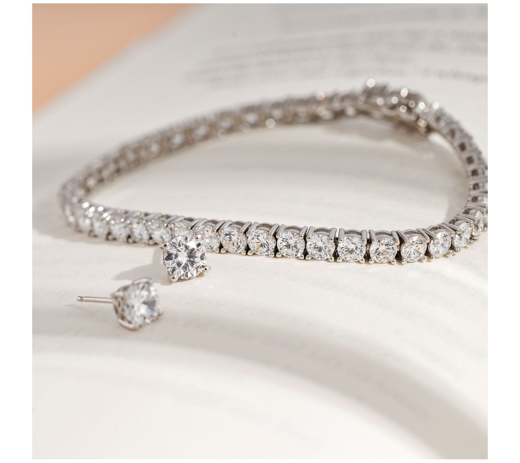 Diamonique Tennis Bracelet & Earrings Set, Sterling Silver